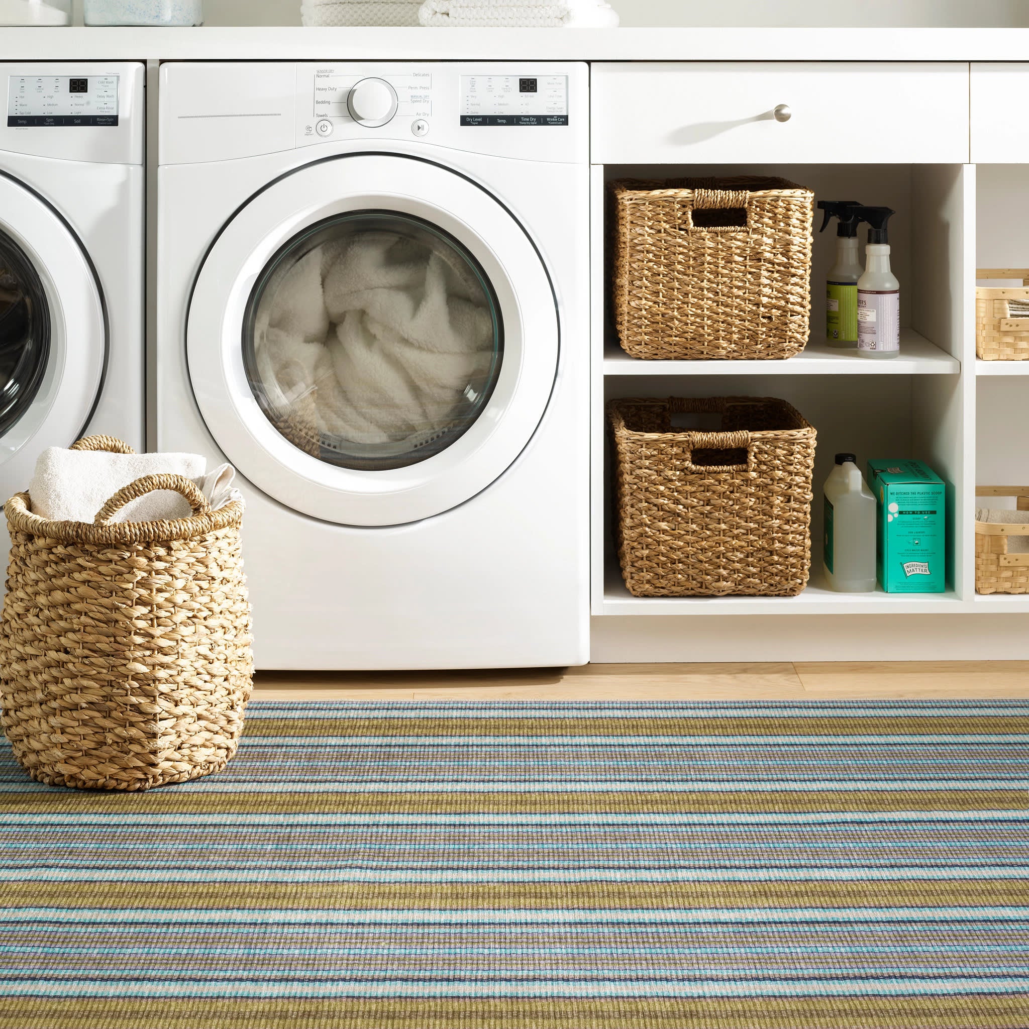 Treehouse Stripe Machine Washable Rug | Green - Image 2