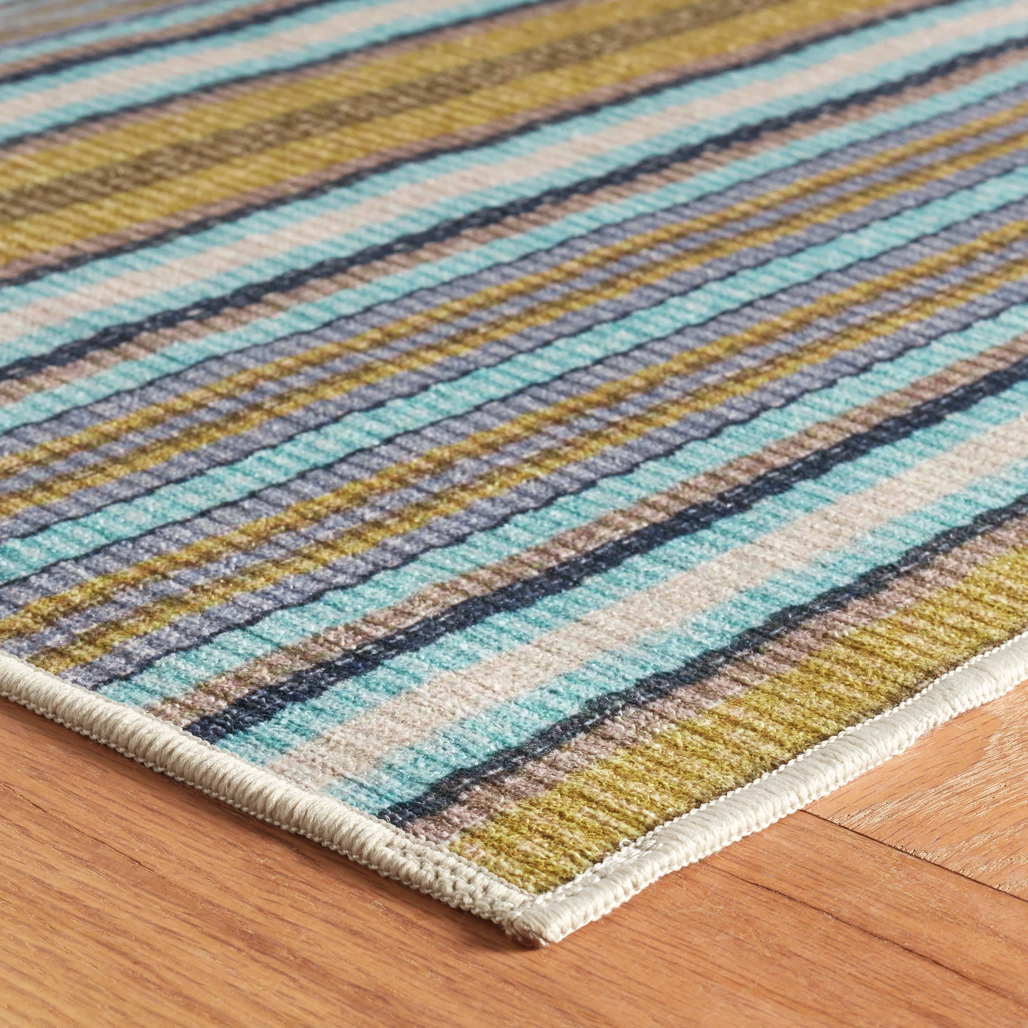 Treehouse Stripe Machine Washable Rug | Green - Image 5