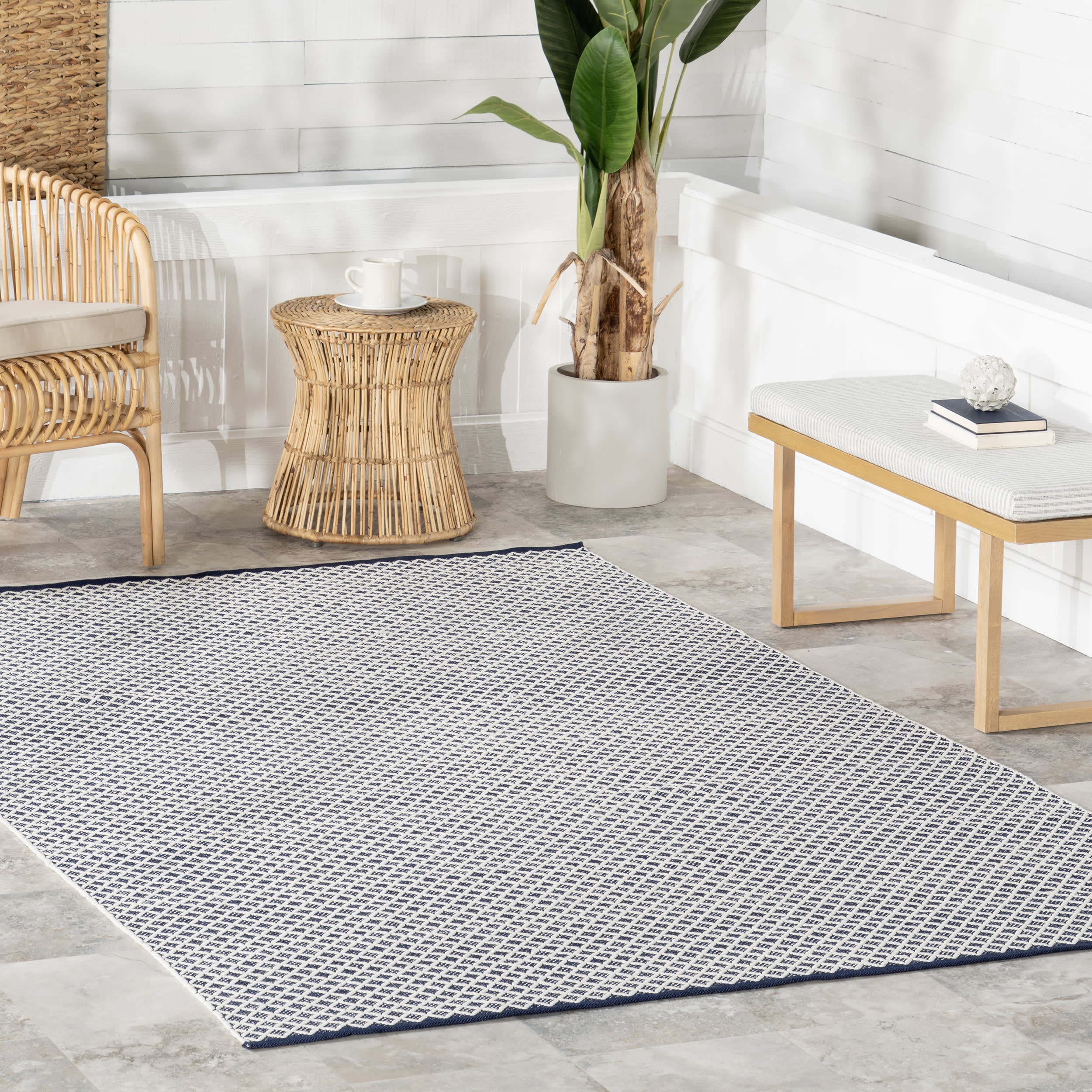 Trellis Handwoven Indoor/Outdoor Rug | Navy - Image 2