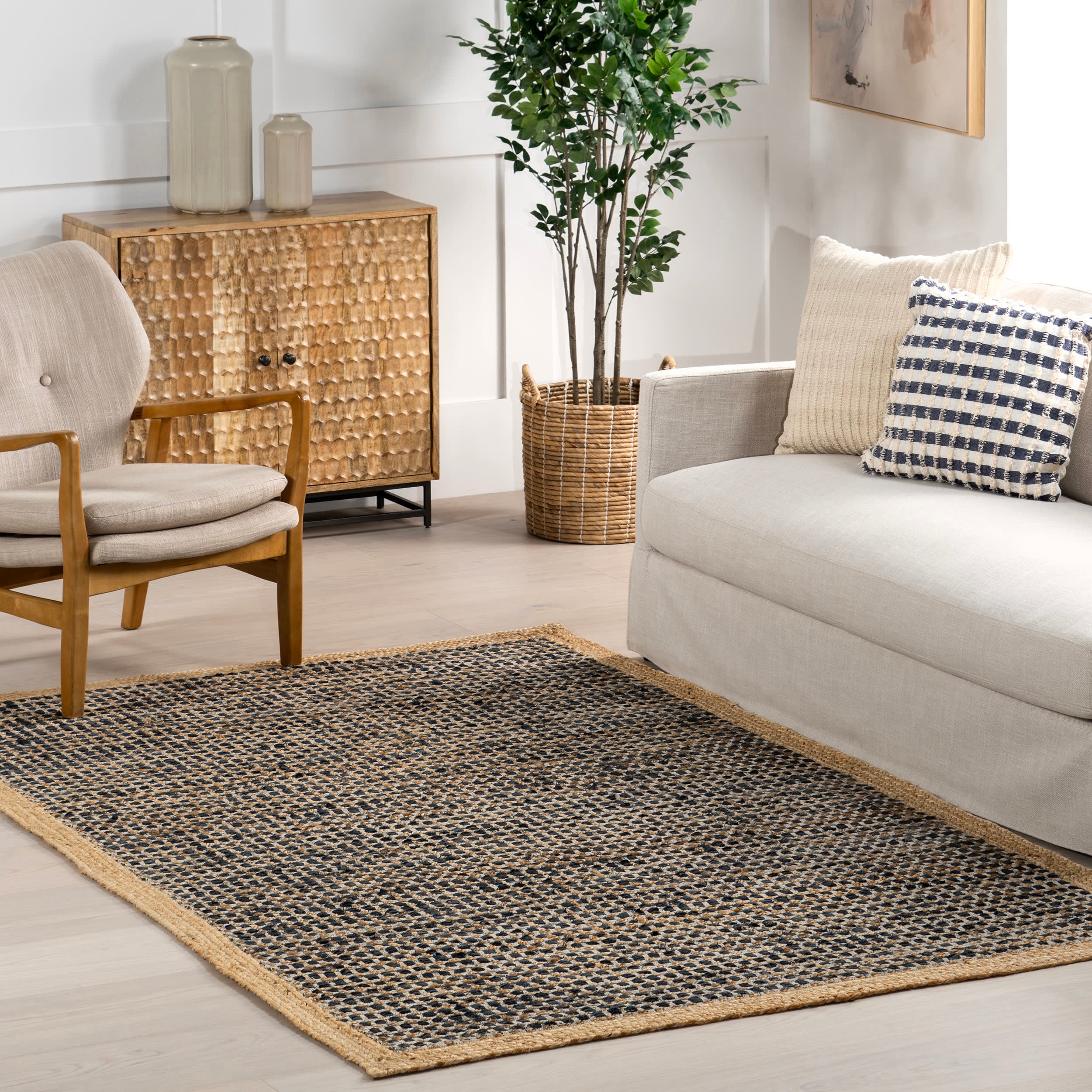 Tressa Jute and Leather Basketweave Rug | Dark Grey - Image 2