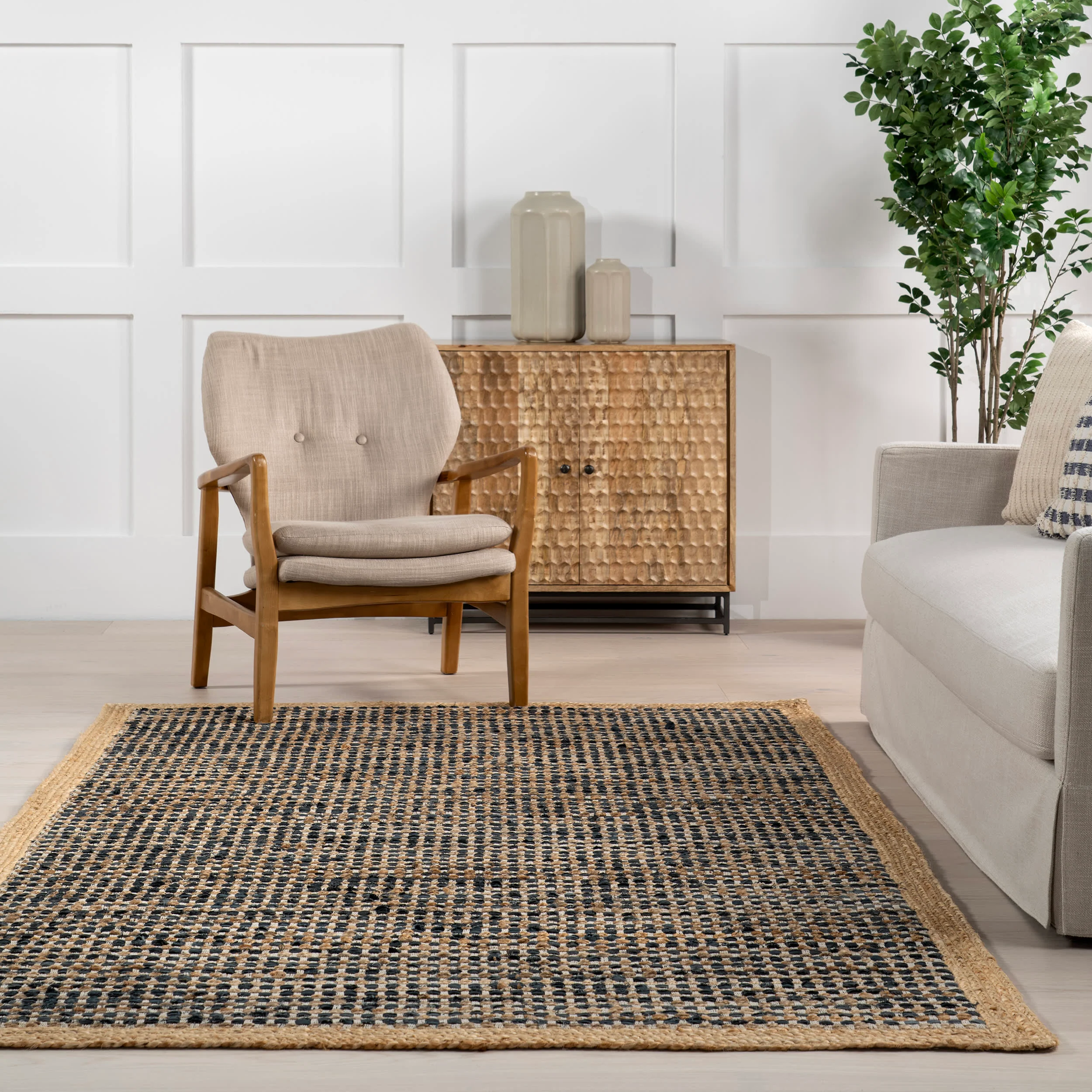 Tressa Jute and Leather Basketweave Rug | Dark Grey - Image 4