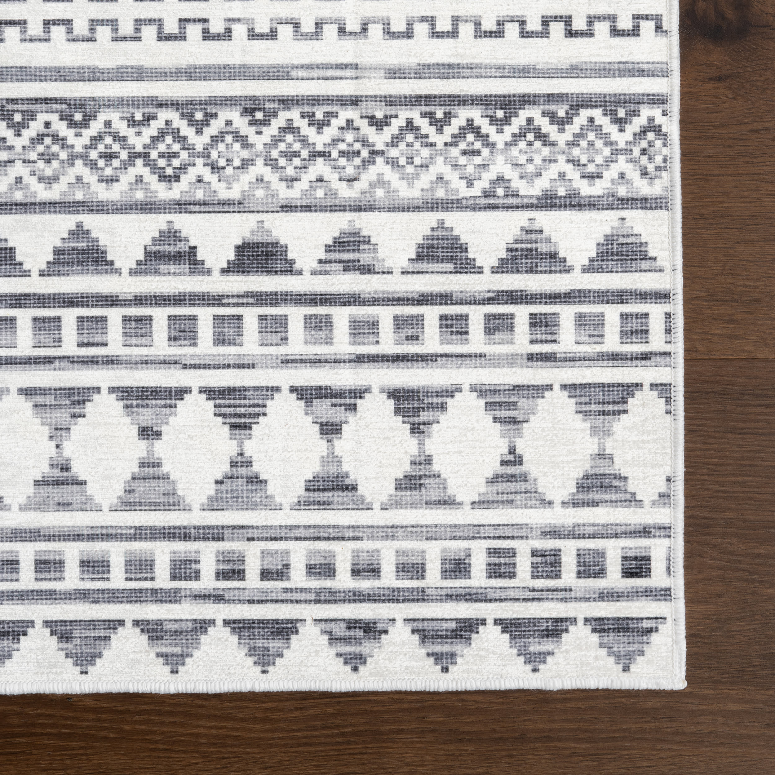 Tribal Banded Spill Proof Washable Rug | Grey - Image 4
