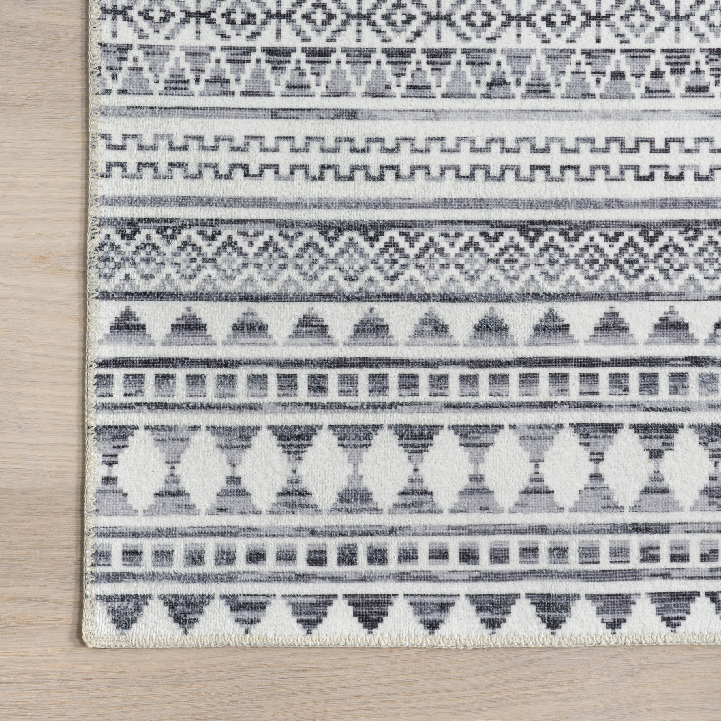 Tribal Banded Washable Rug | Grey - Image 3