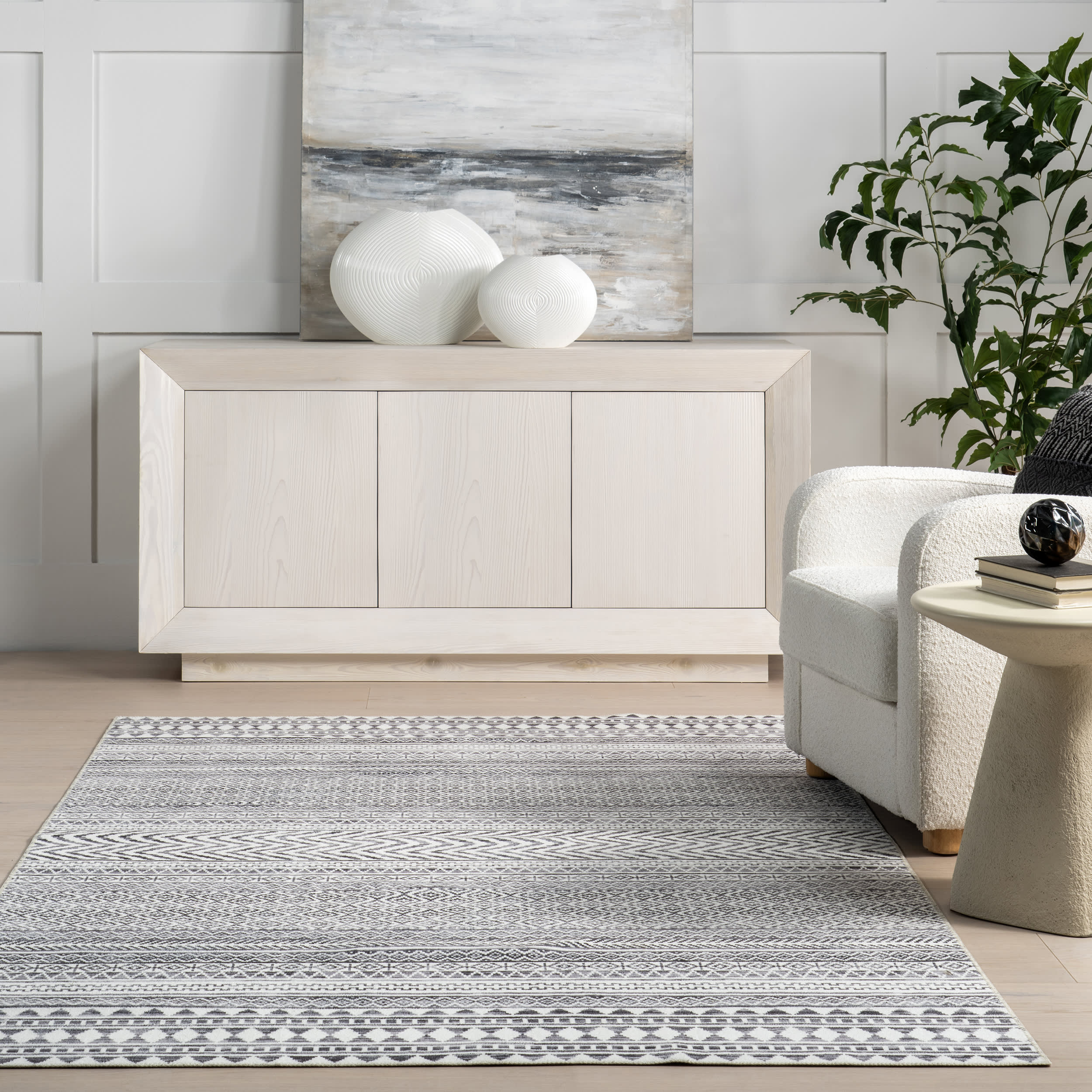 Tribal Banded Washable Rug | Grey - Image 4