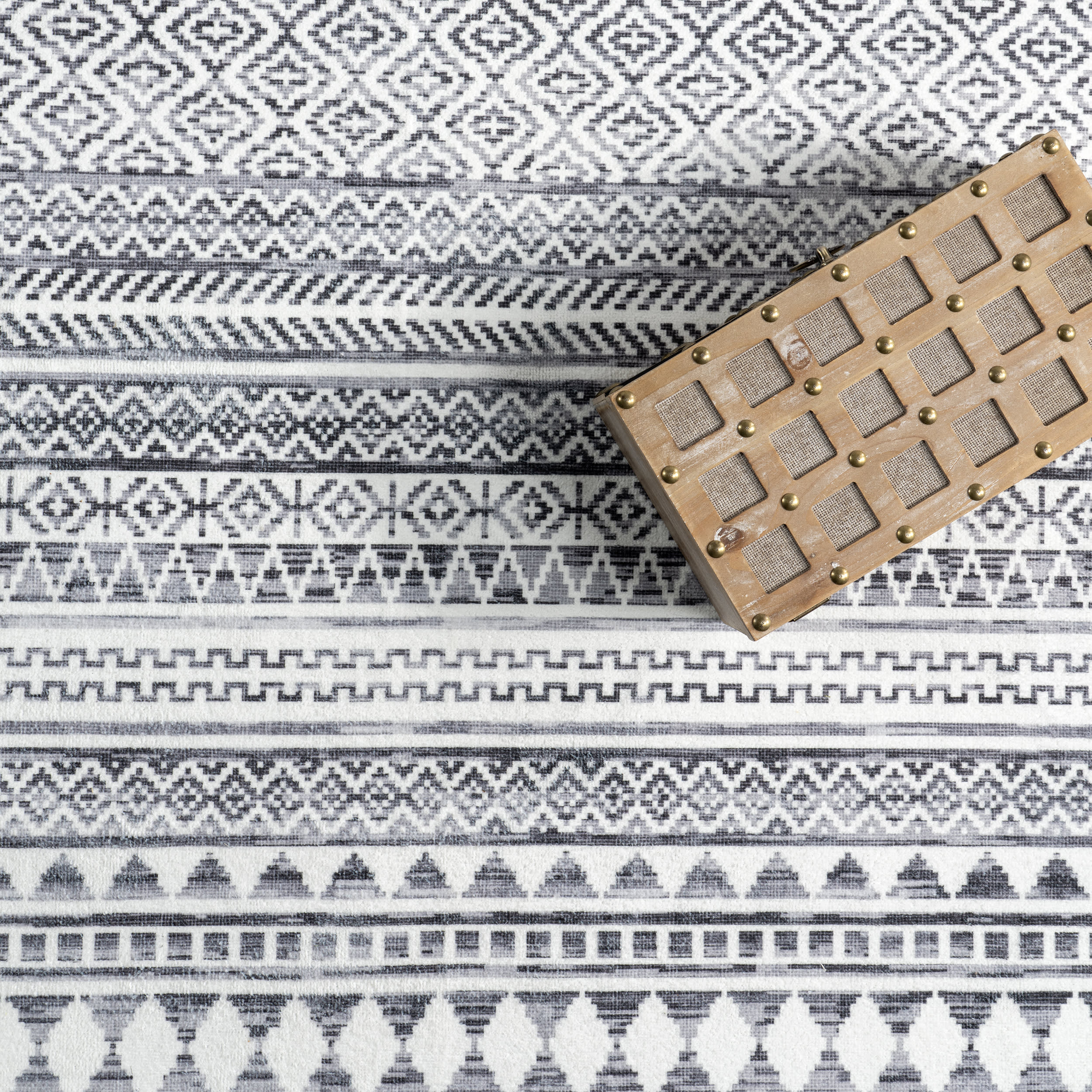 Tribal Banded Washable Rug | Grey - Image 8