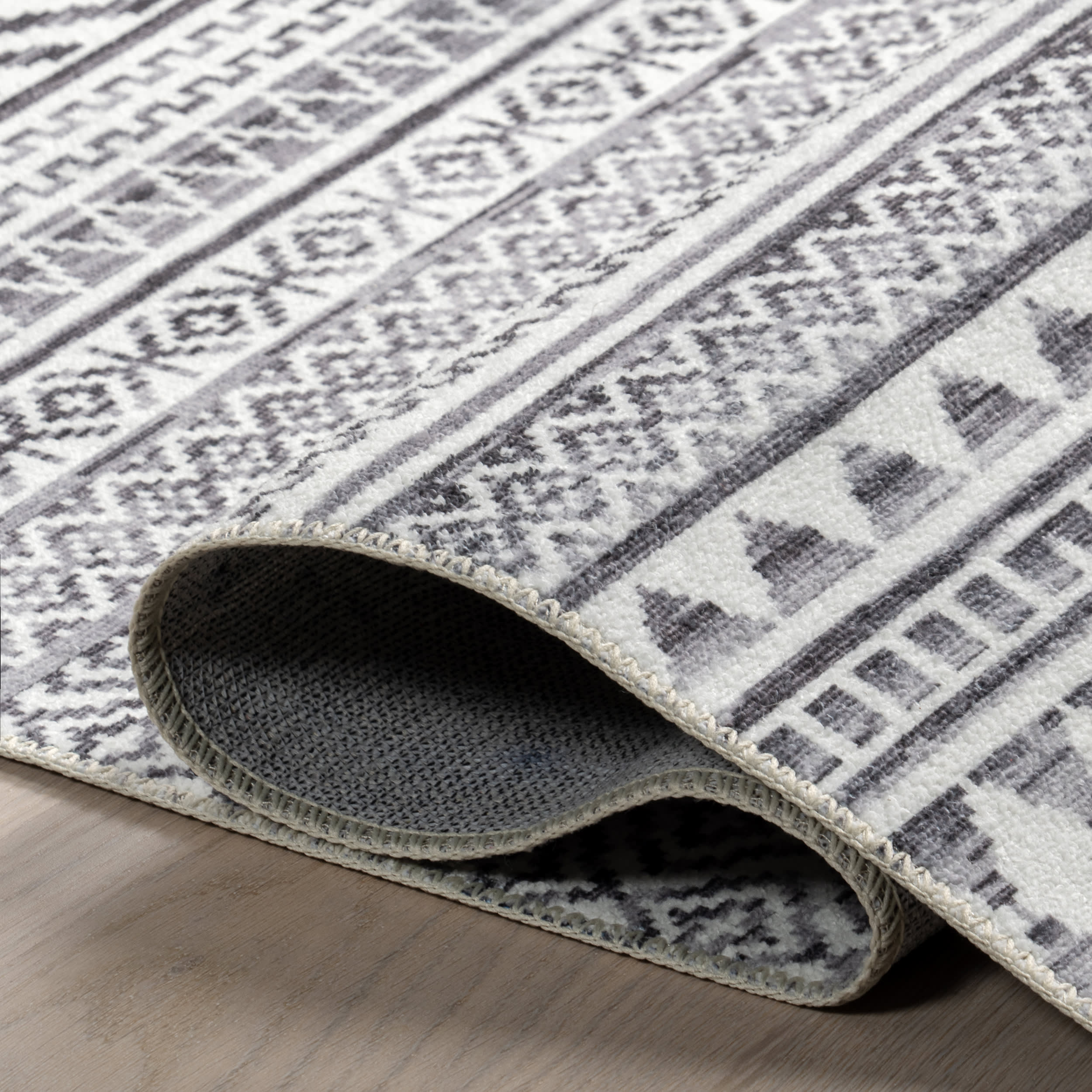 Tribal Banded Washable Rug | Grey - Image 9