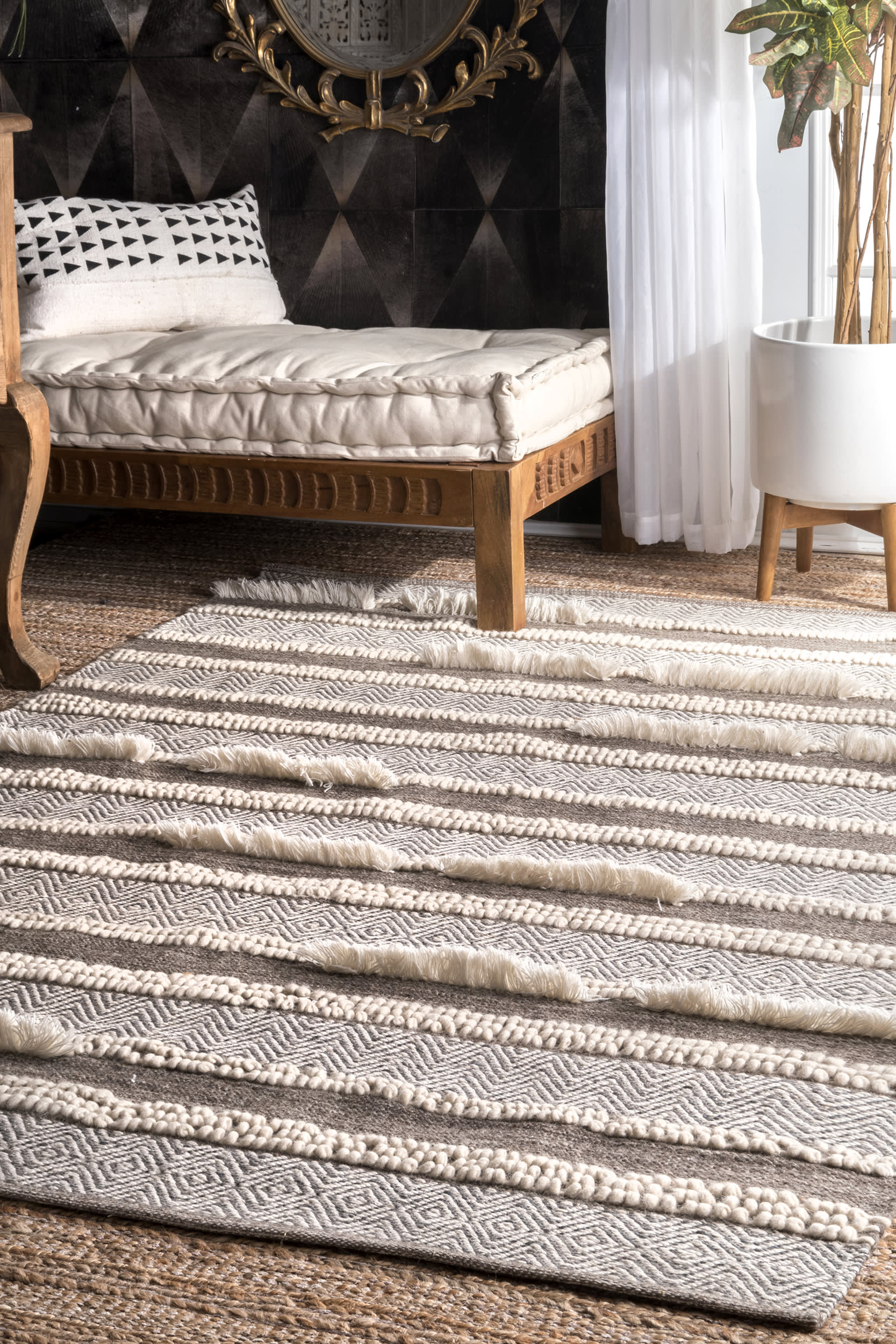 Tribal Chevron Stripes Rug | Brown - Image 2