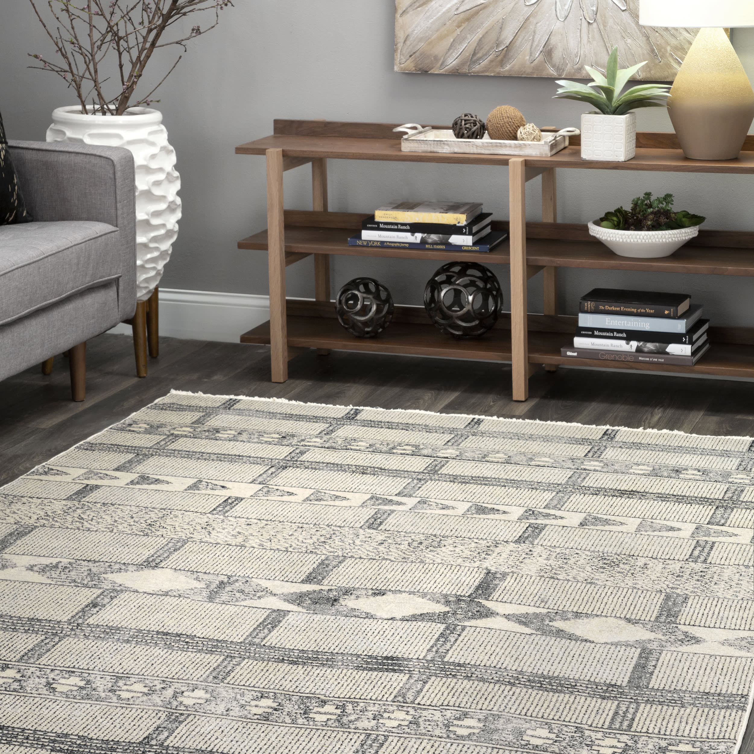 Tribal Cross Striped Rug | Grey - Image 2