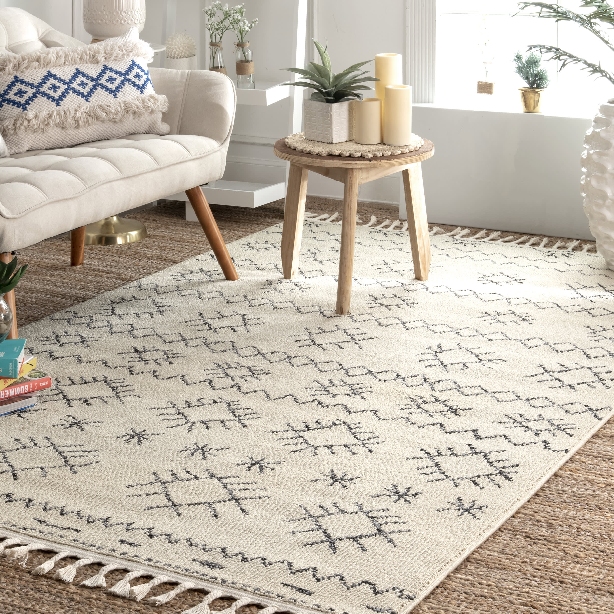 Tribal Crosshatch Tassel Rug | Ivory - Image 2
