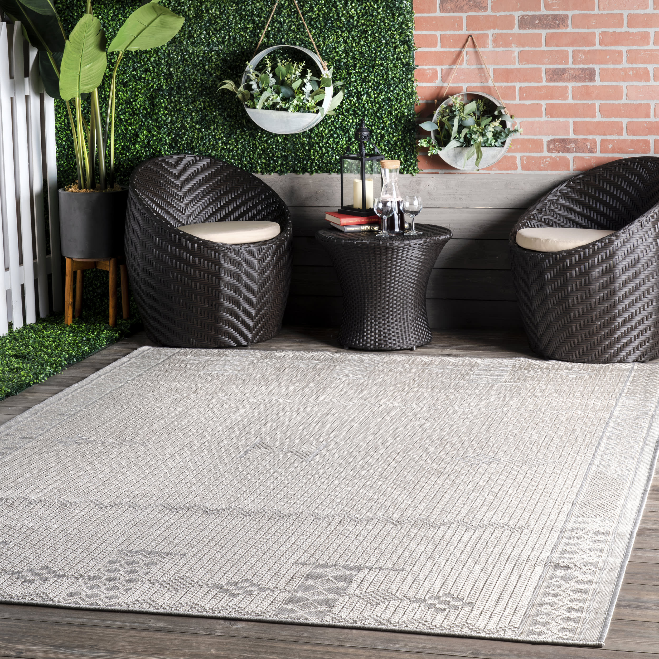 Tribal Indoor/Outdoor Flatweave Rug | Light Grey - Image 2