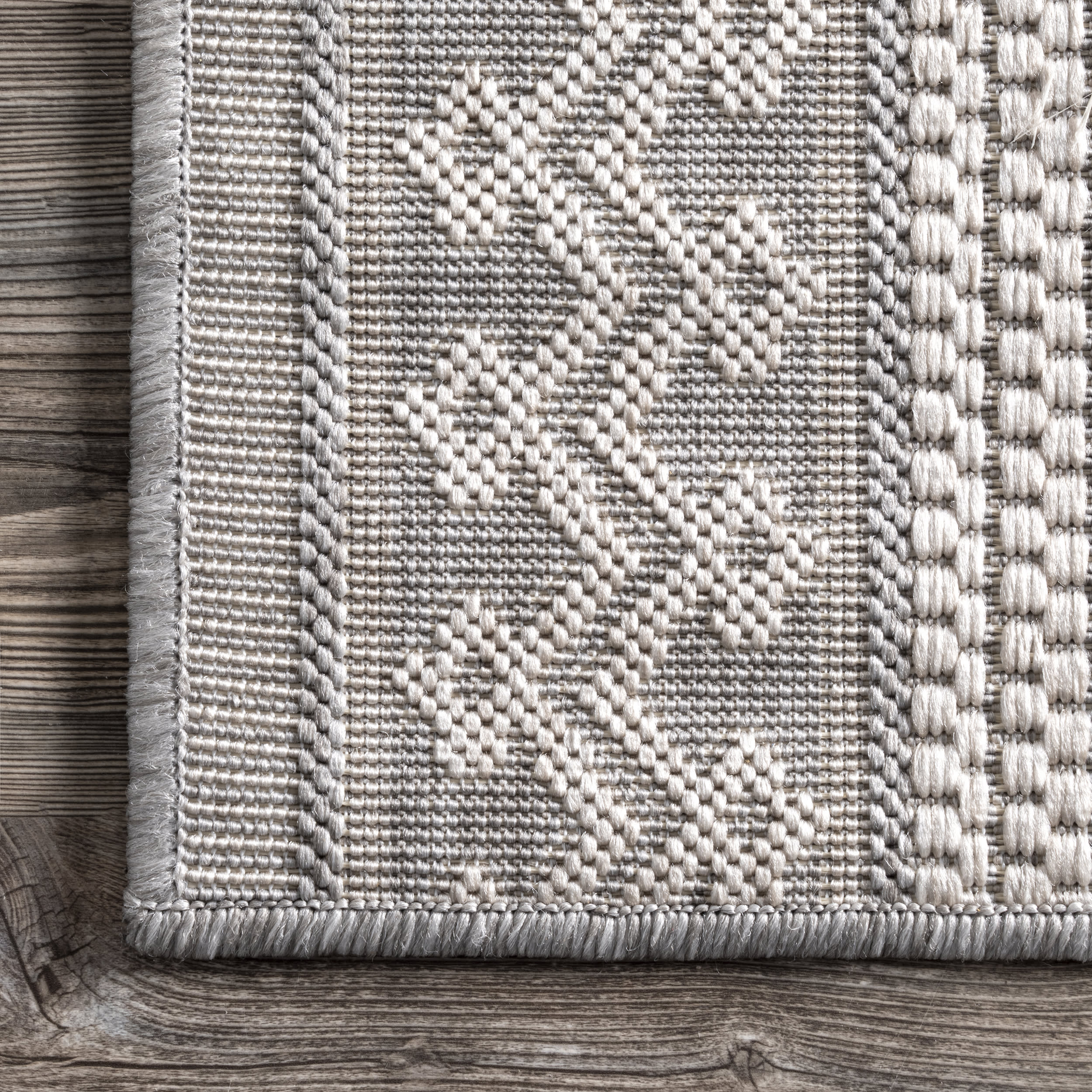 Tribal Indoor/Outdoor Flatweave Rug | Light Grey - Image 3