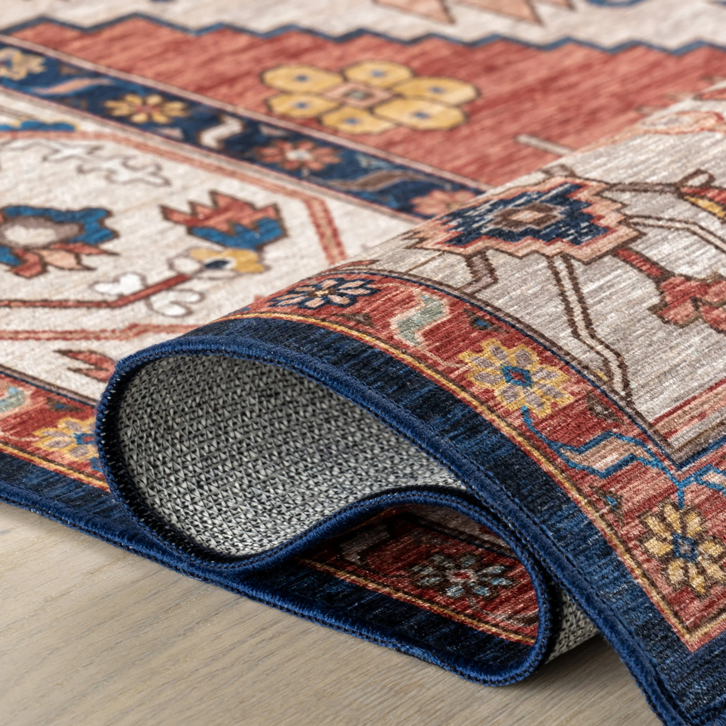Tribal Medallion Spill Proof Washable Rug | Rust - Image 9
