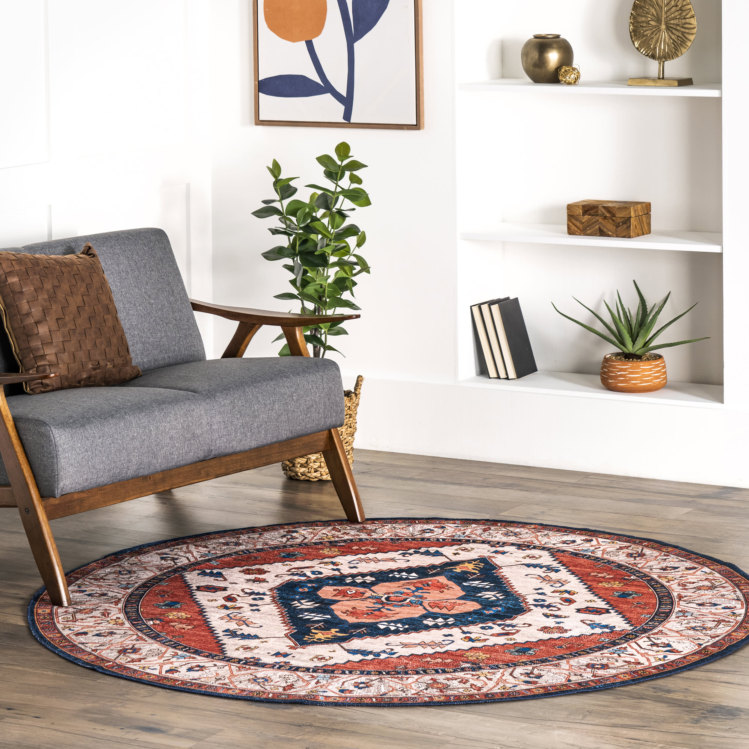 Tribal Medallion Washable Rug | Rust - Image 2