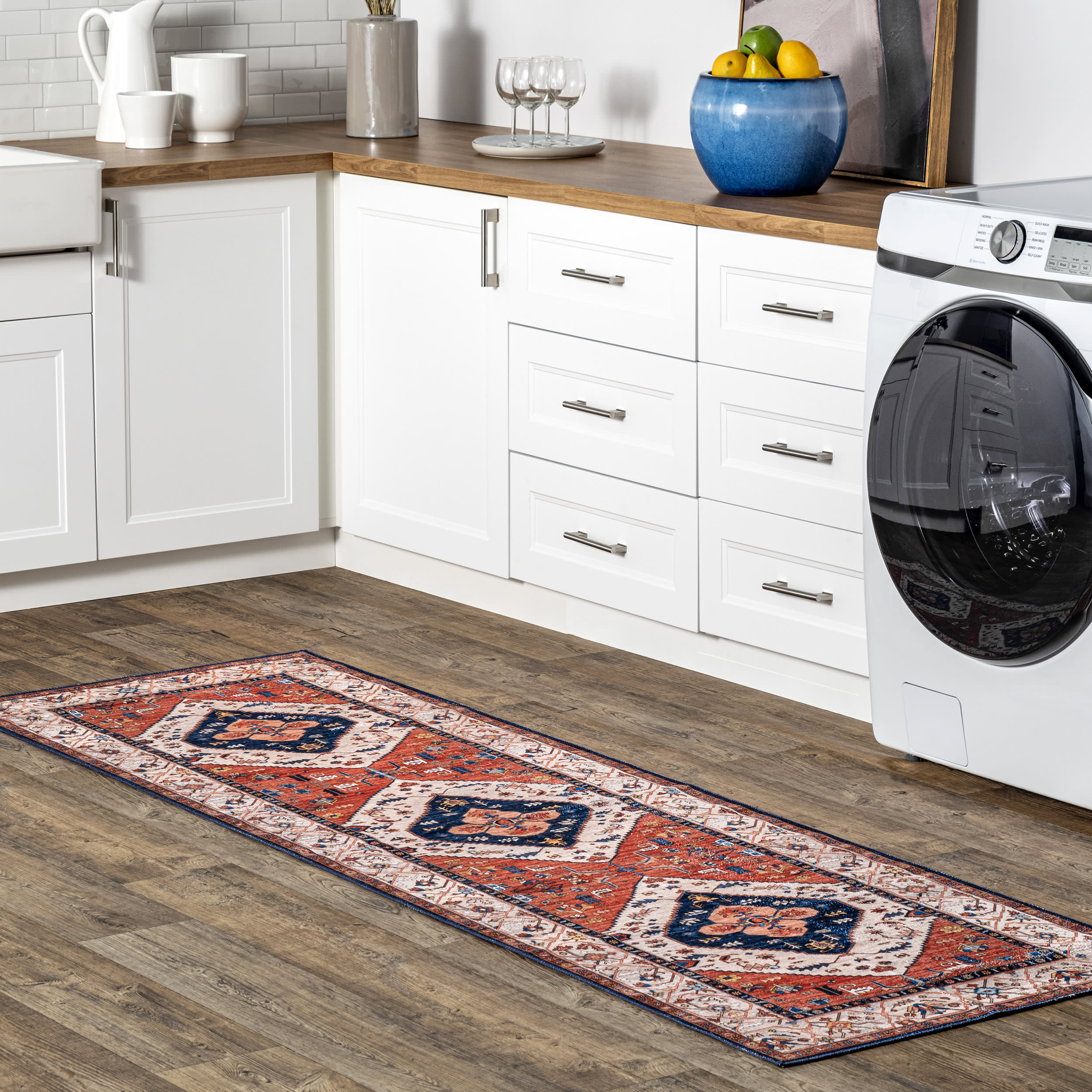 Tribal Medallion Washable Rug | Rust - Image 2