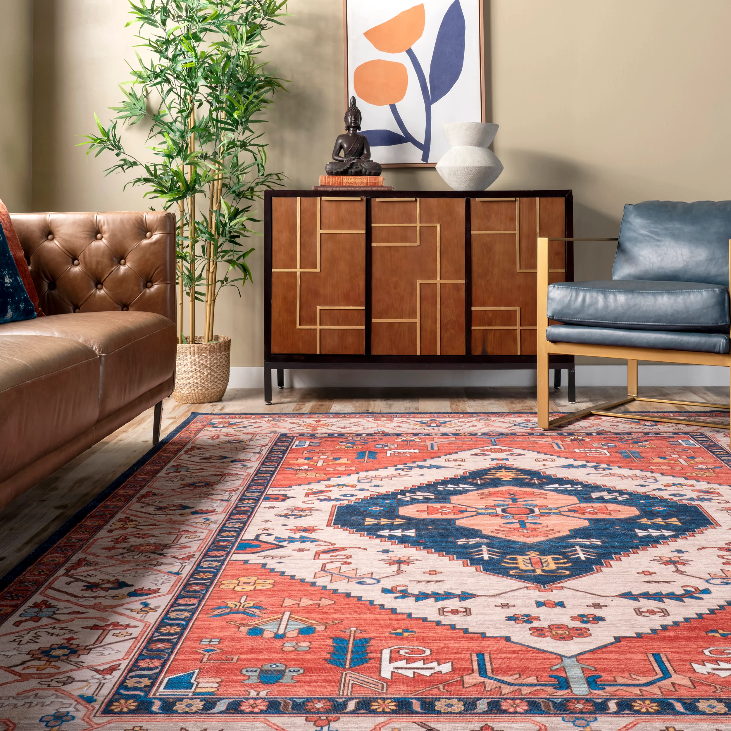 Tribal Medallion Washable Rug | Rust - Image 4