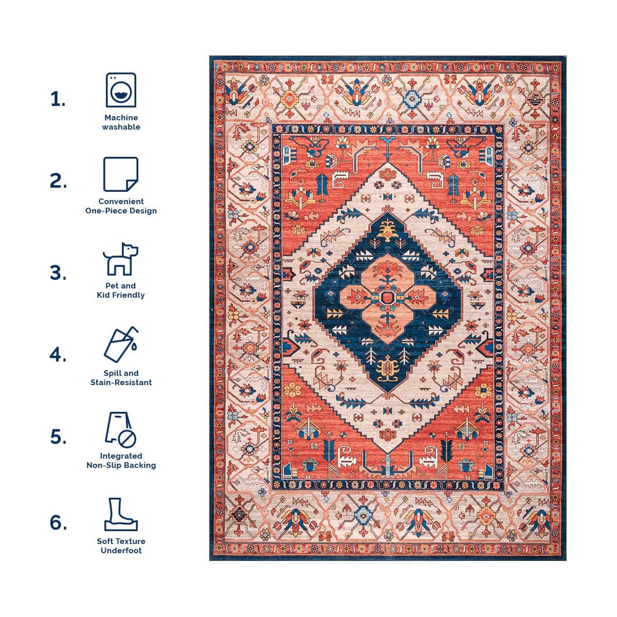 Tribal Medallion Washable Rug | Rust - Image 6