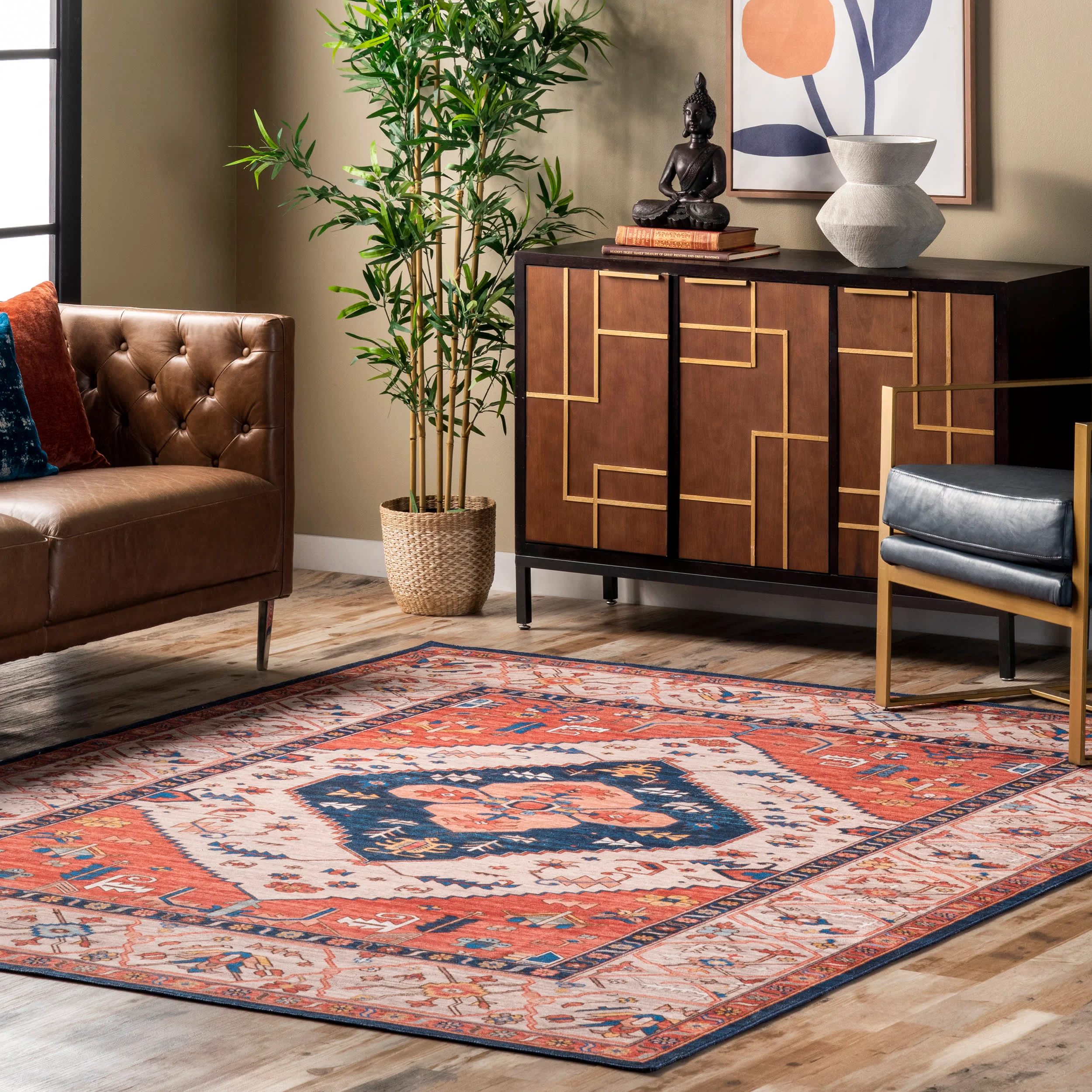 Tribal Medallion Washable Rug | Rust - Image 2
