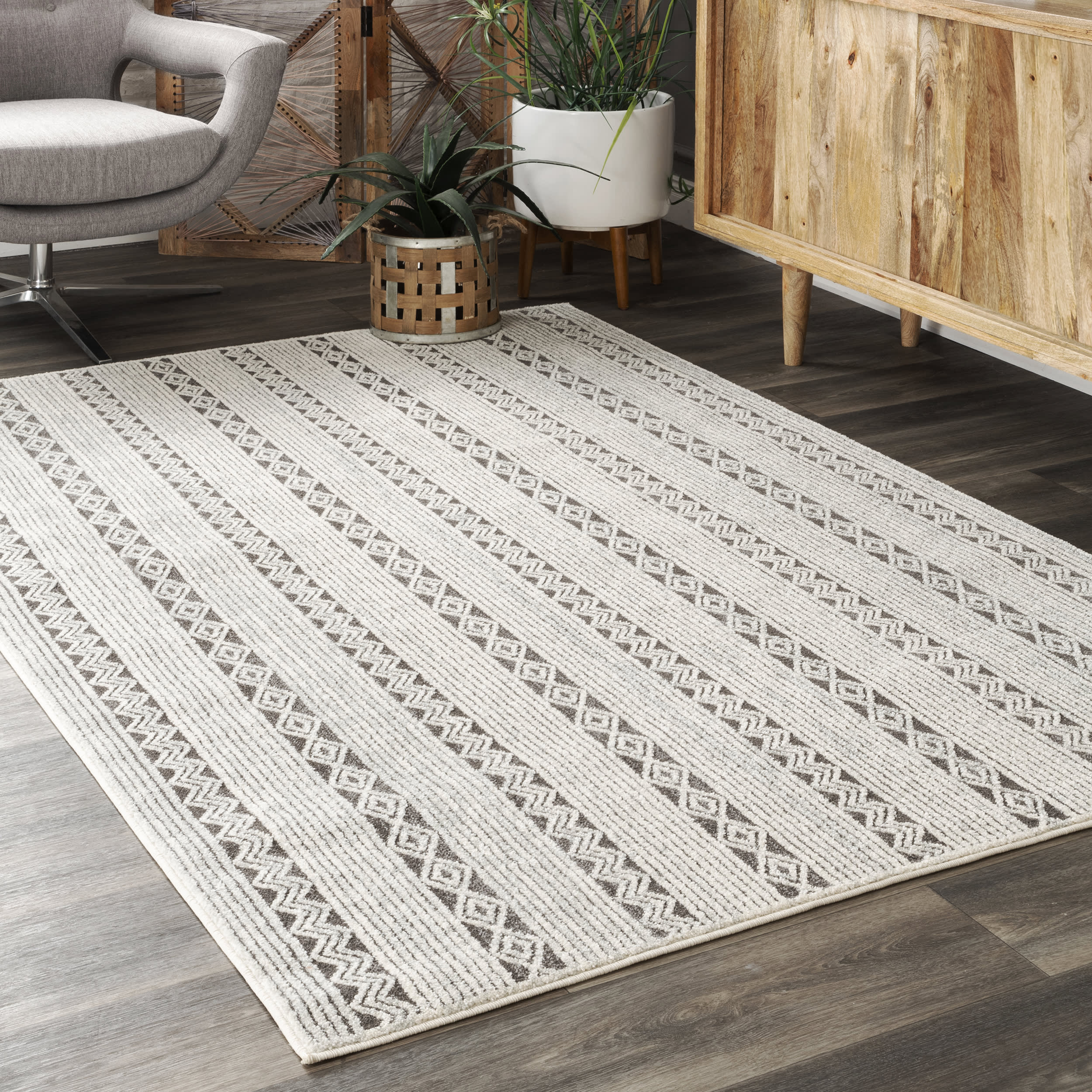 Tribal Pinstripes Rug | Beige - Image 2