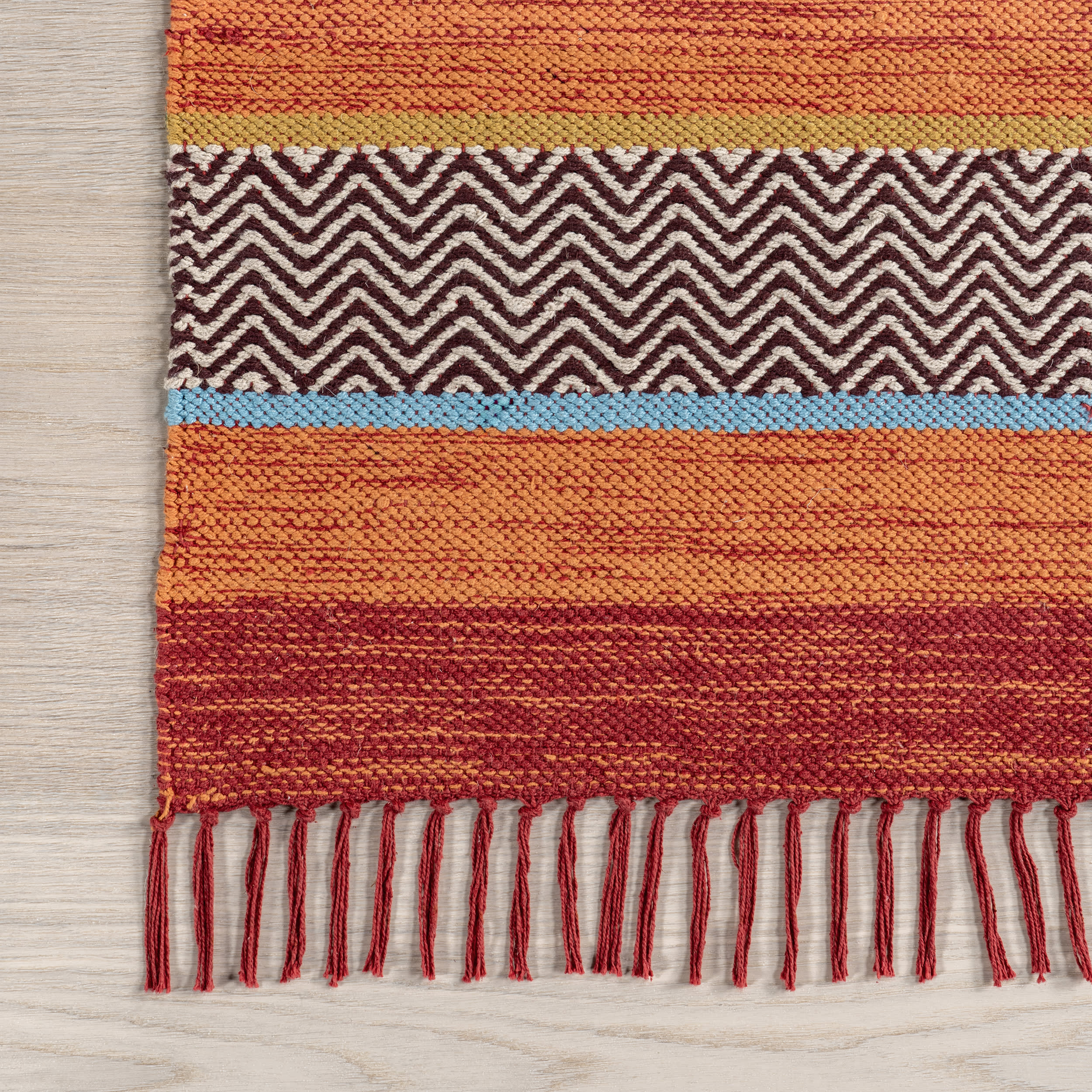 Tribal Stripes Fringe Tassel Rug | Orange - Image 3