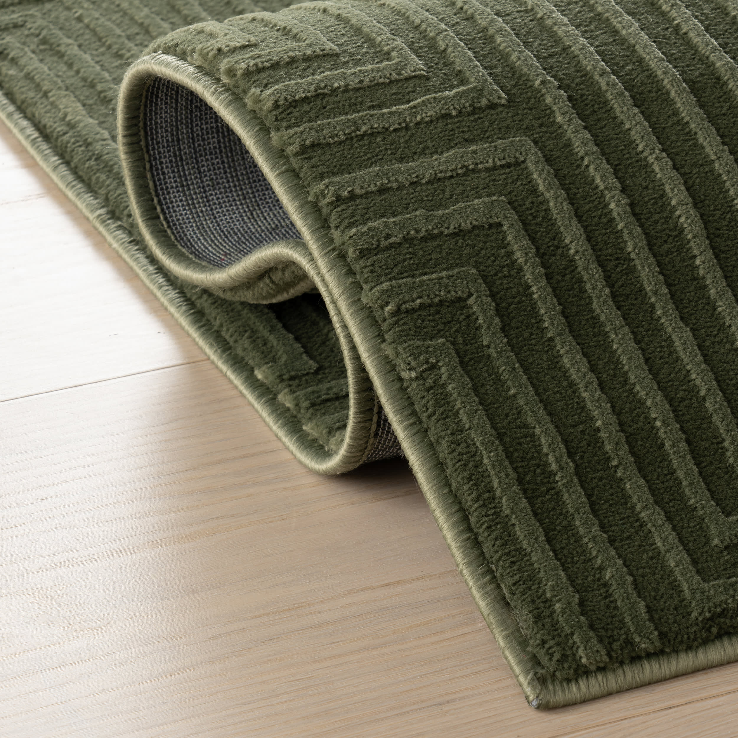 Triselle Geometric Plush Textured Washable Rug | Green - Image 10