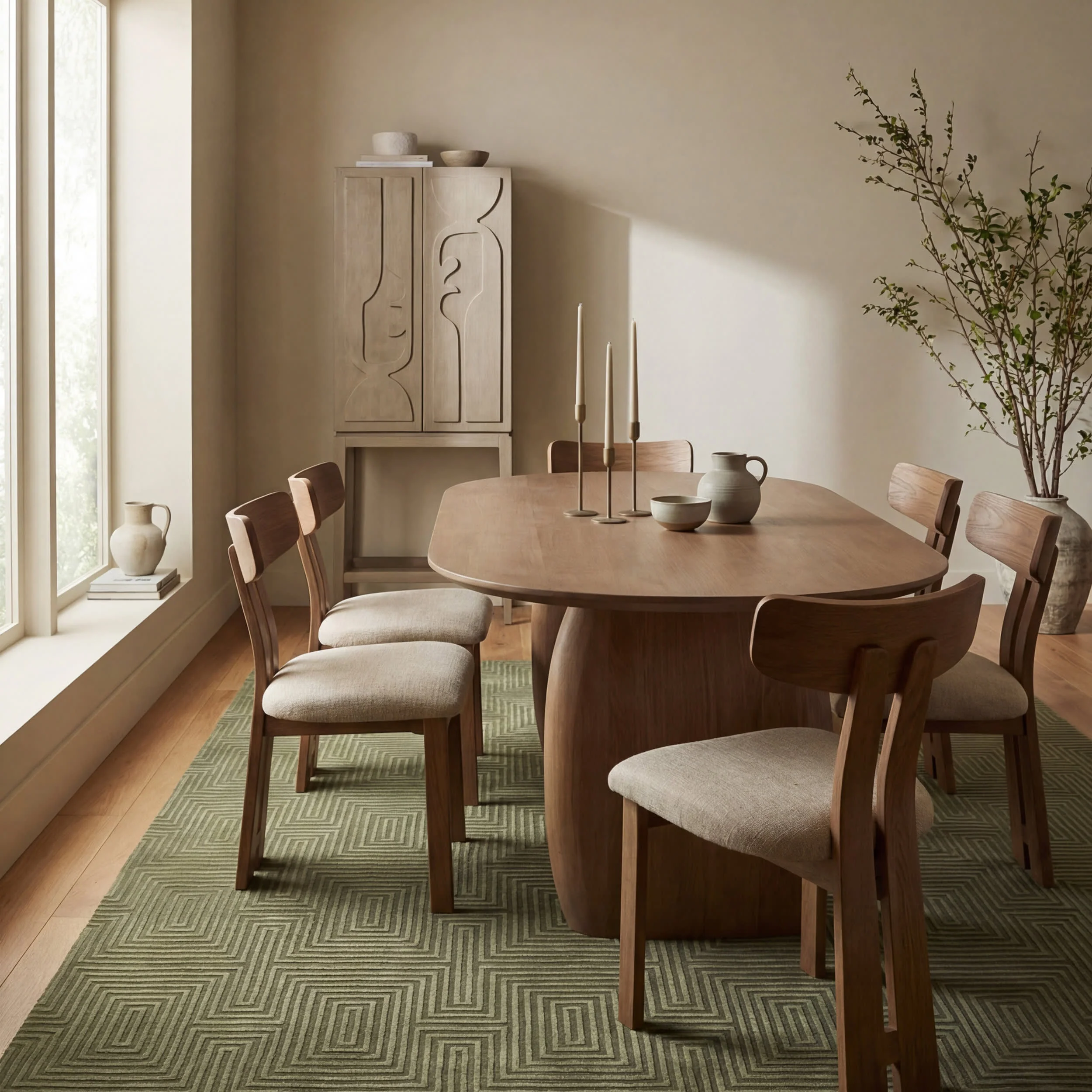 Triselle Geometric Plush Textured Washable Rug | Green - Image 7