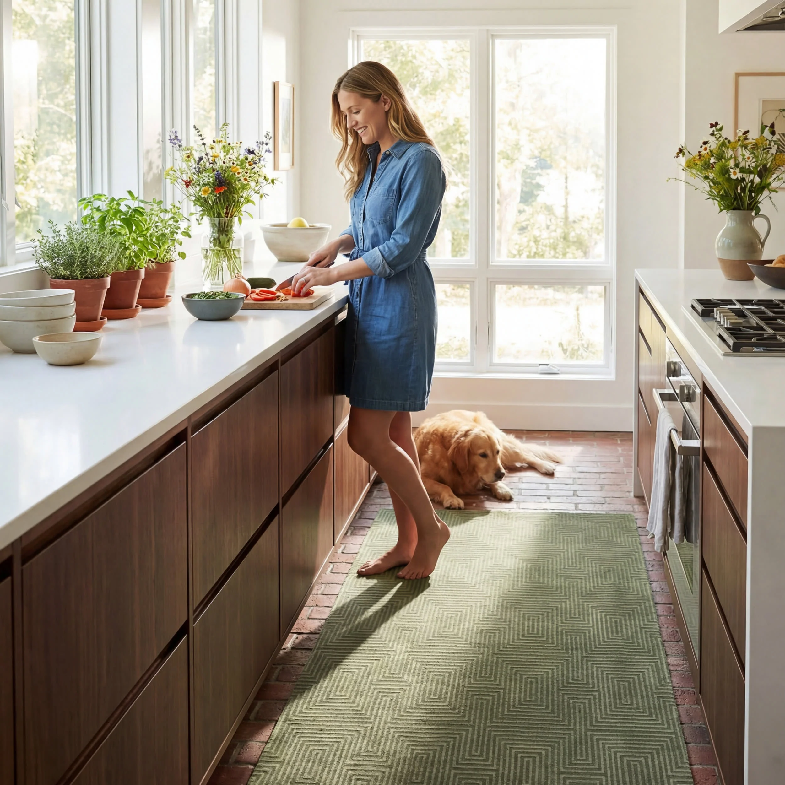 Triselle Geometric Plush Textured Washable Rug | Green - Image 9