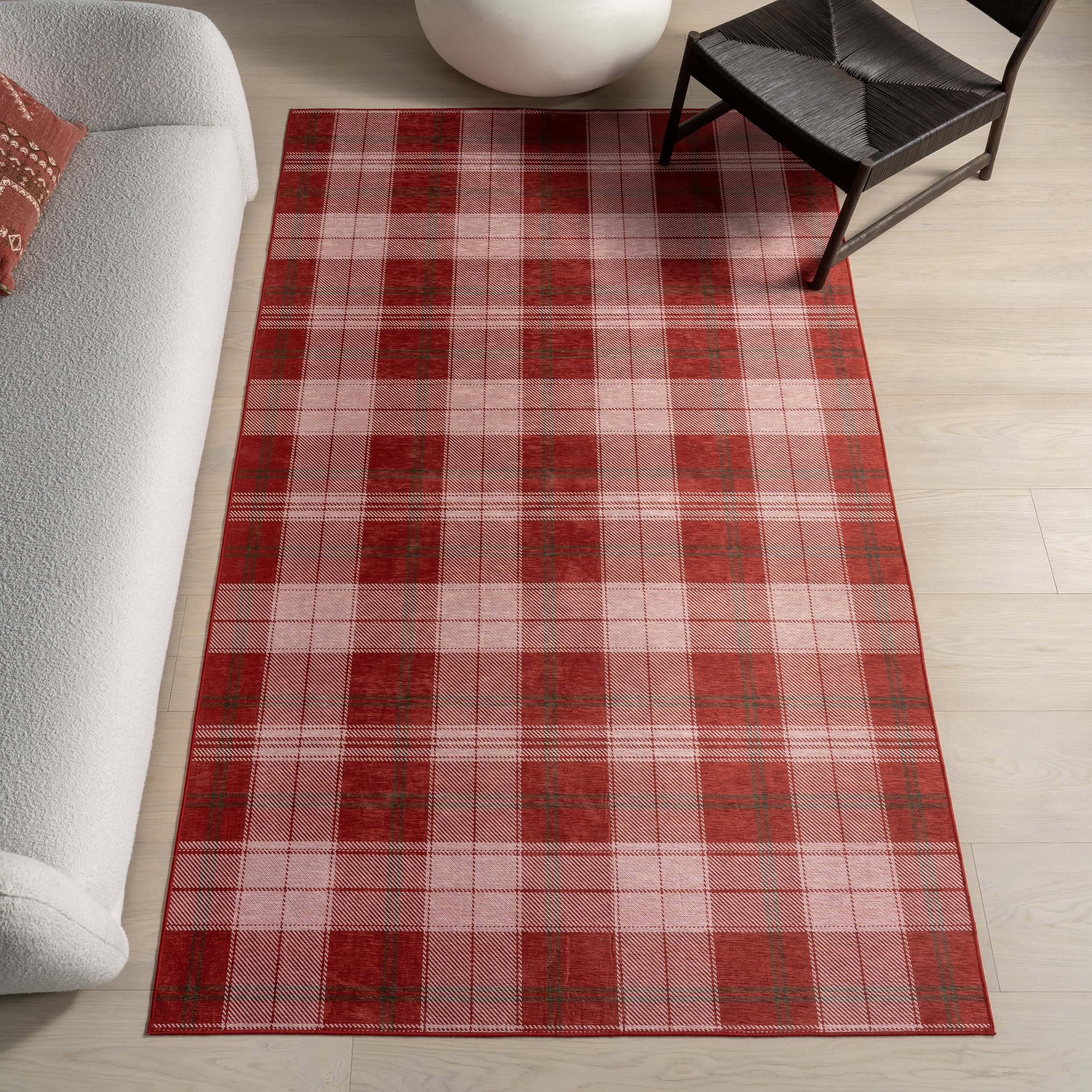 Tytiana Plaid Spill Proof Washable Rug | Red - Image 2