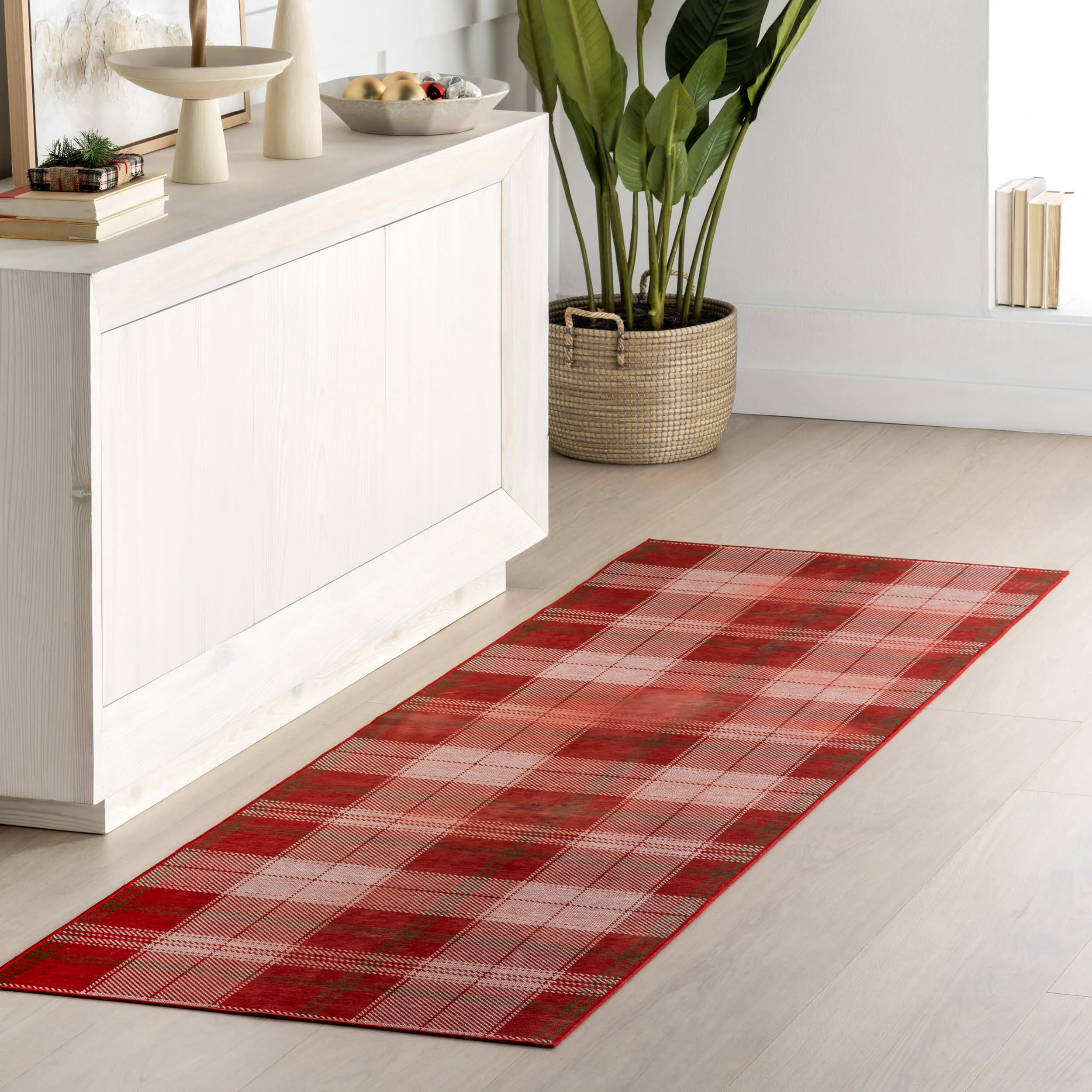 Tytiana Plaid Spill Proof Washable Rug | Red - Image 2