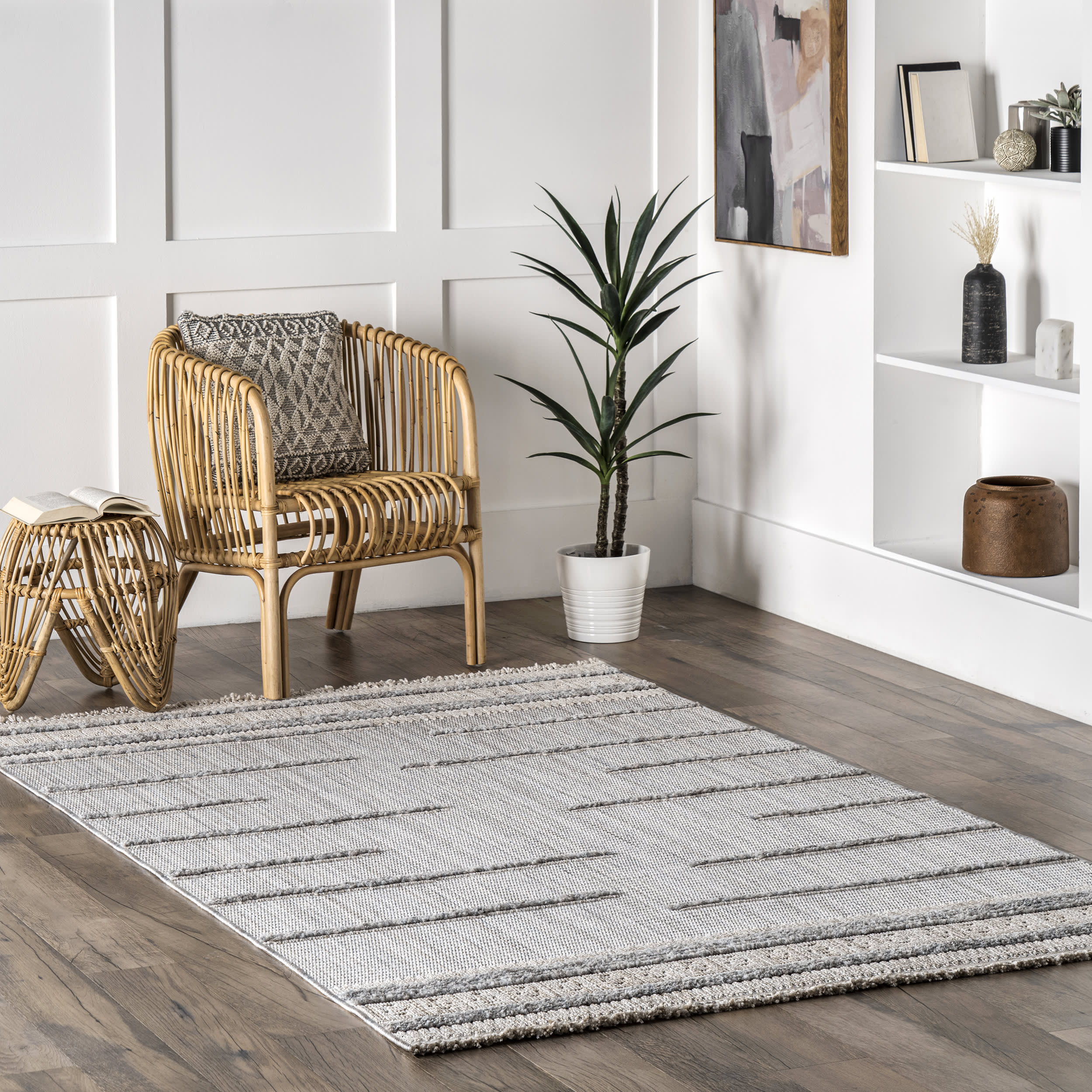 Uma Parallel Lines Rug | Light Grey - Image 2