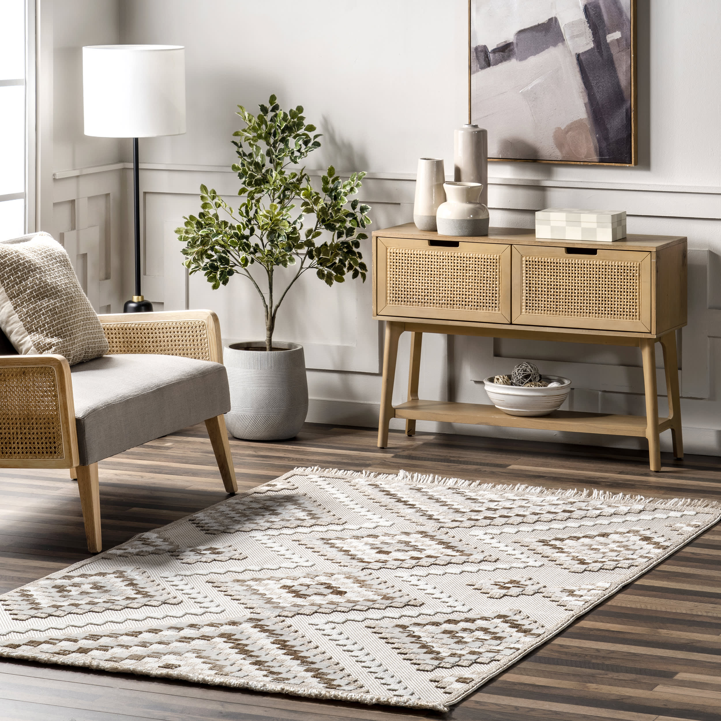 Vahani Iridescent Diamond Rug | Ivory - Image 2
