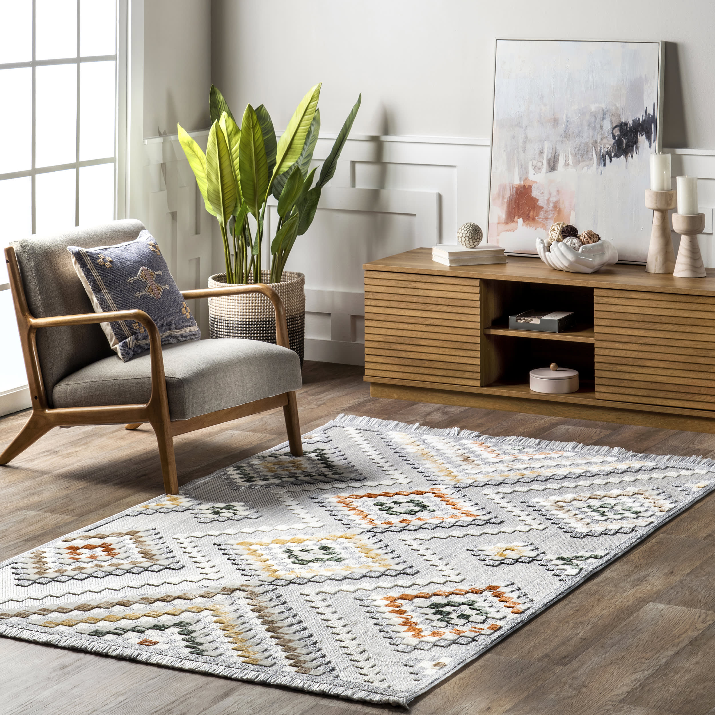 Vahani Iridescent Diamond Rug | Light Grey - Image 2