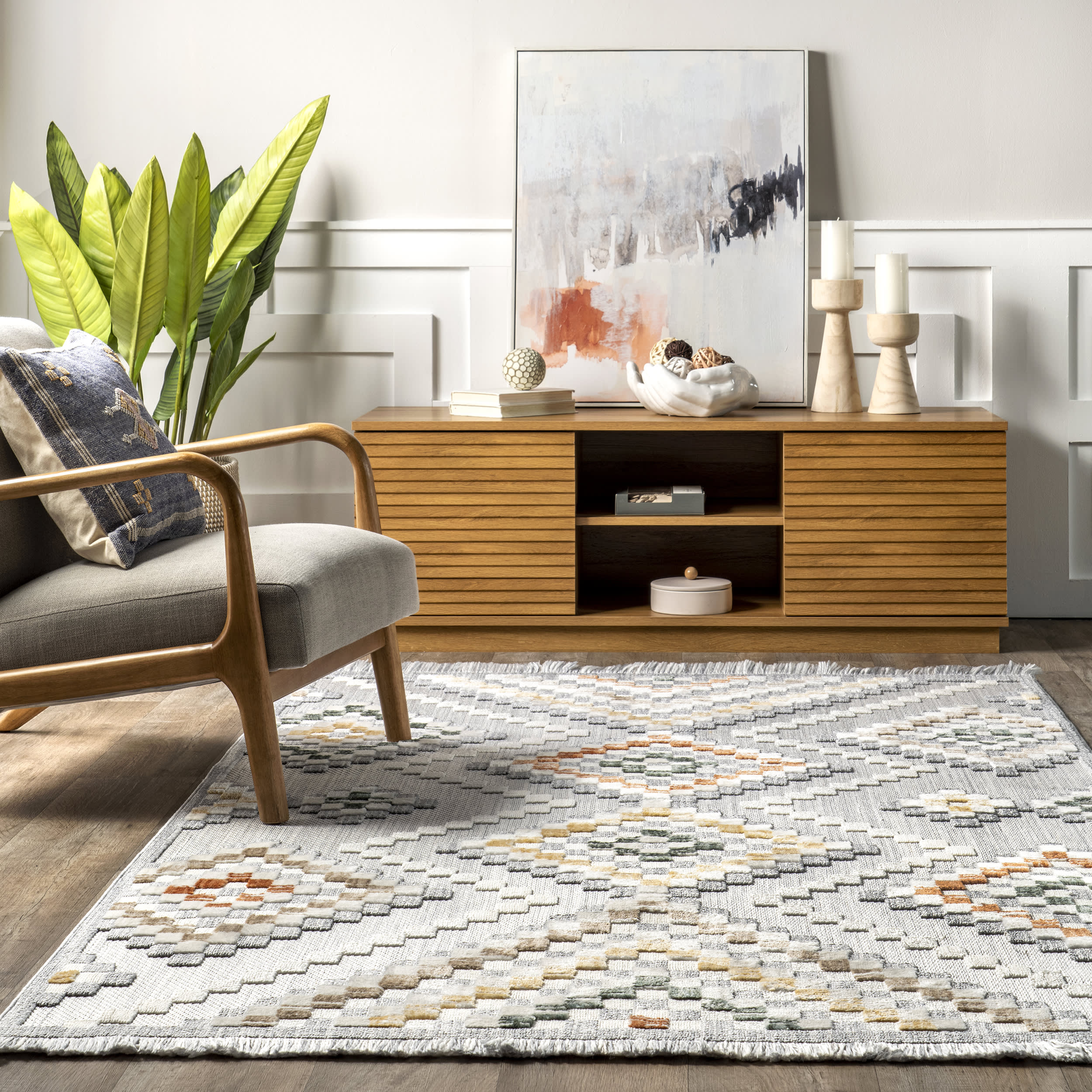 Vahani Iridescent Diamond Rug | Light Grey - Image 4