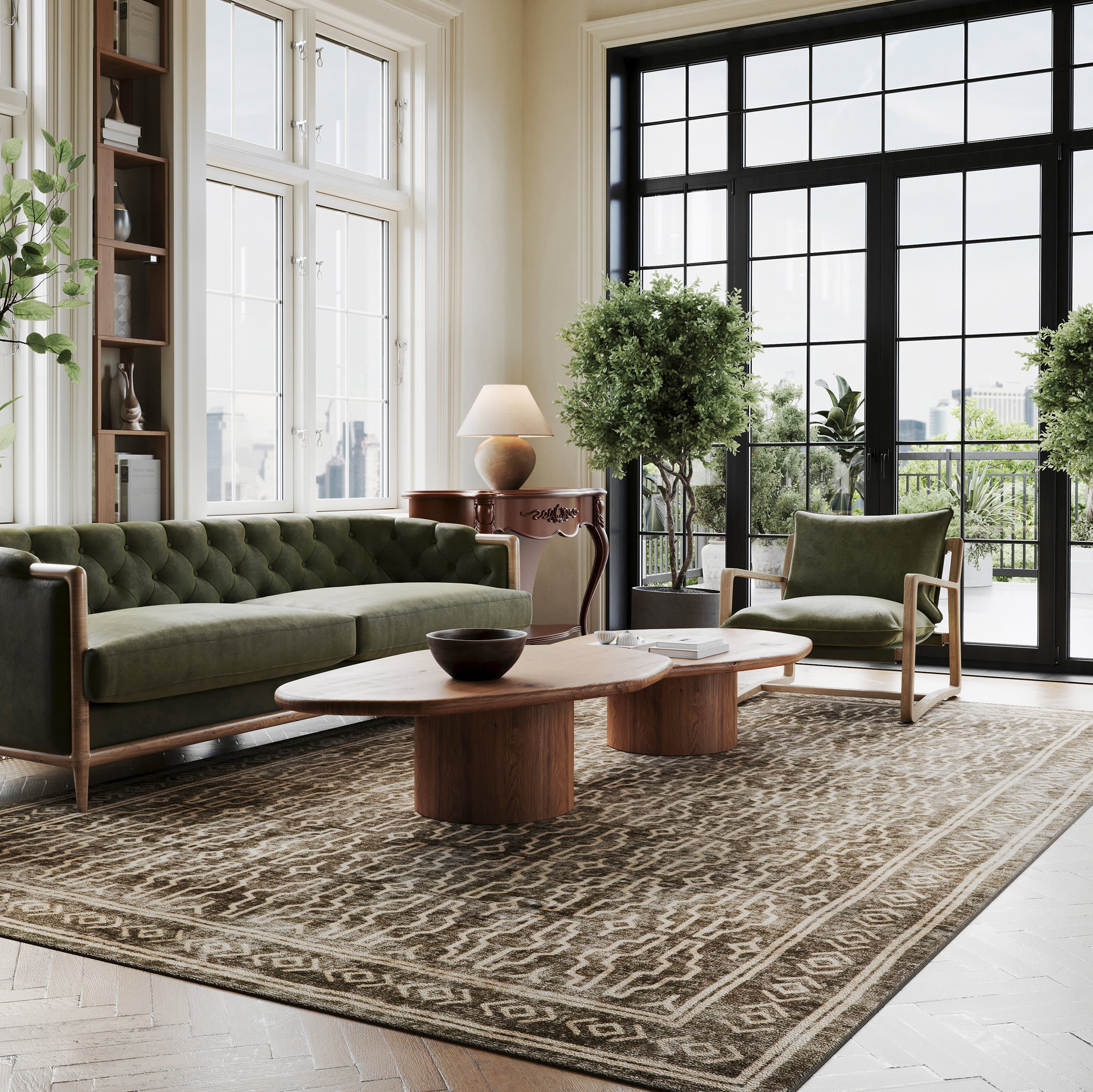Vale Global Trellis Washable Rug | Khaki - Image 2