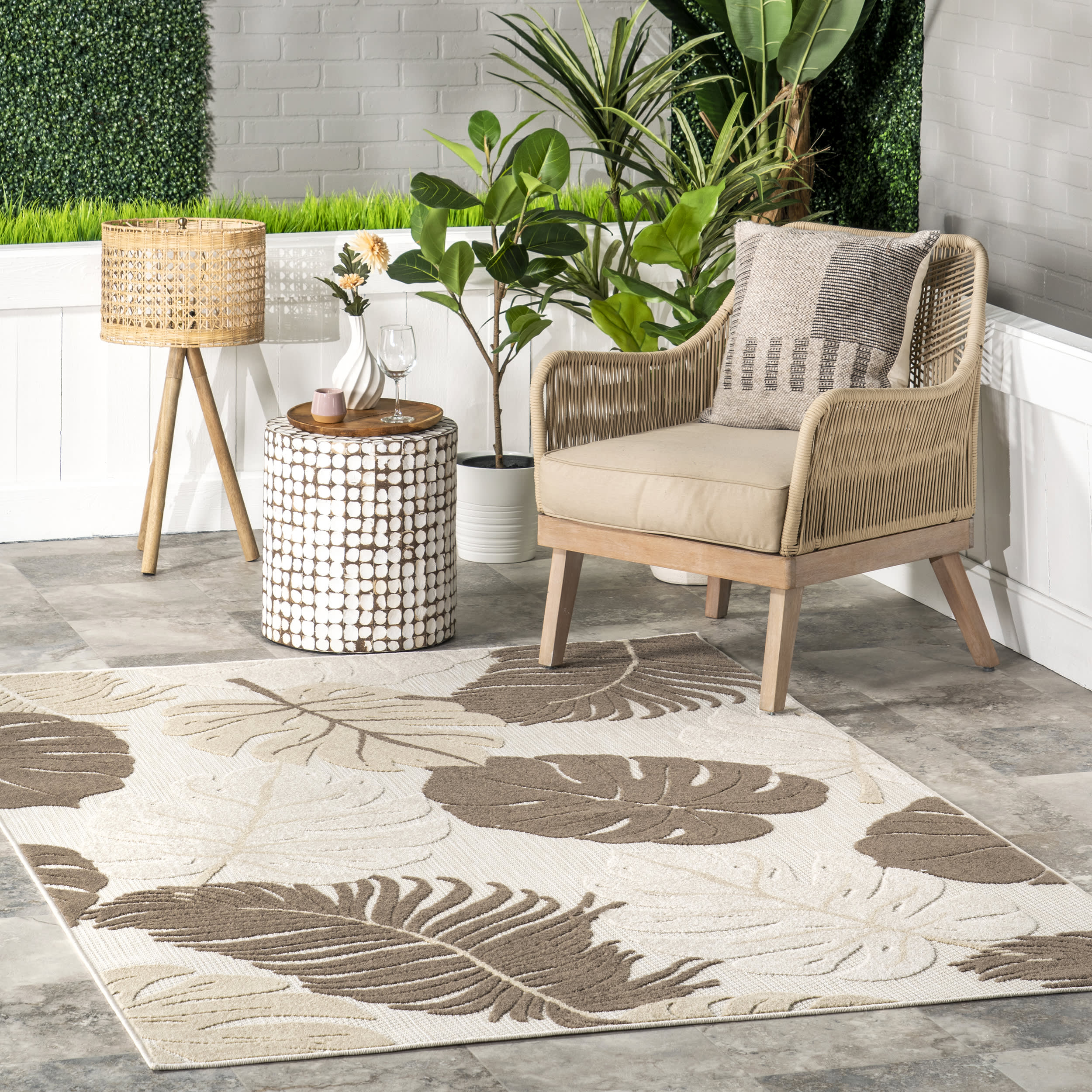Valentina Leaves Indoor-Outdoor Rug | Beige - Image 2