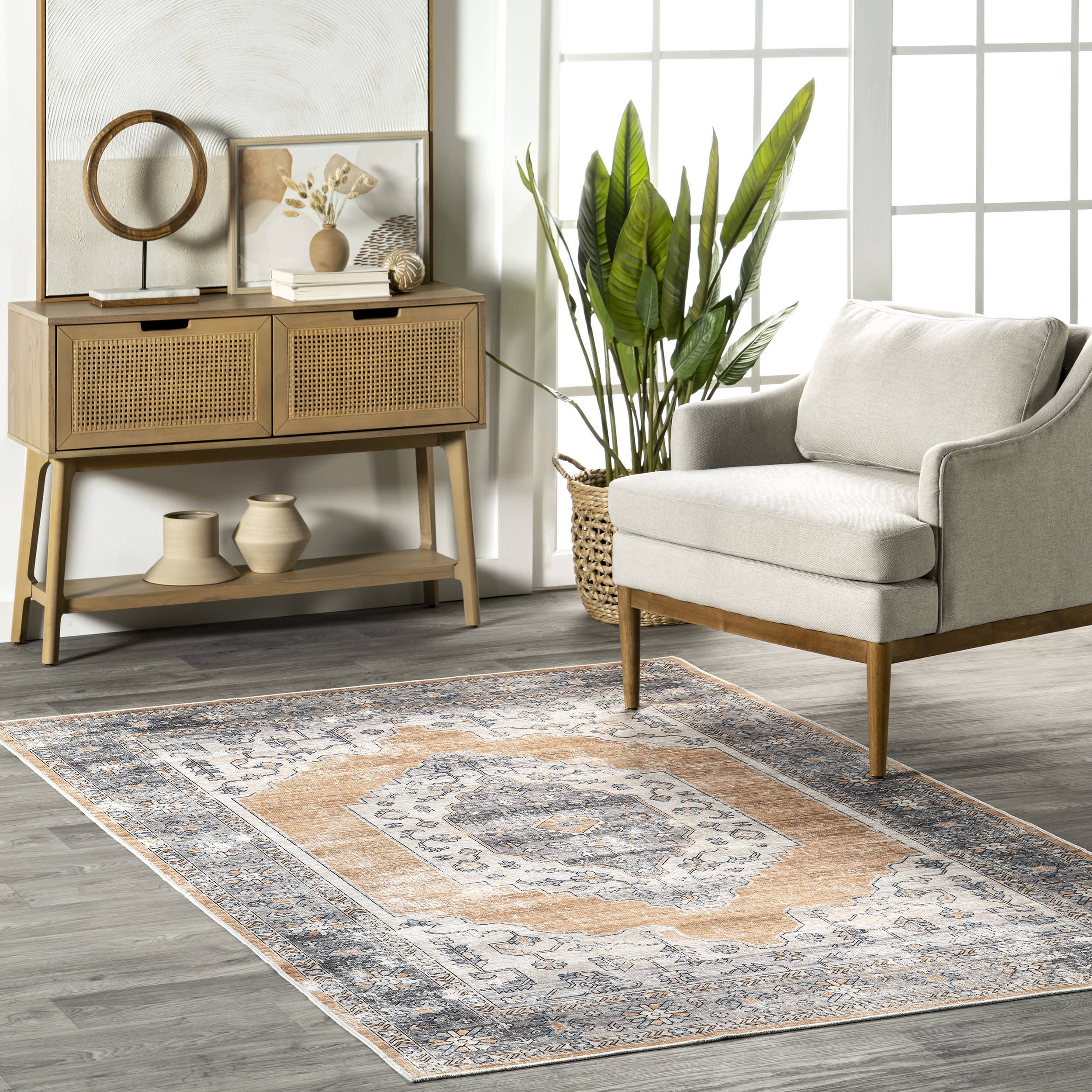 Valentine Spill Proof Washable Rug | Light Orange - Image 2