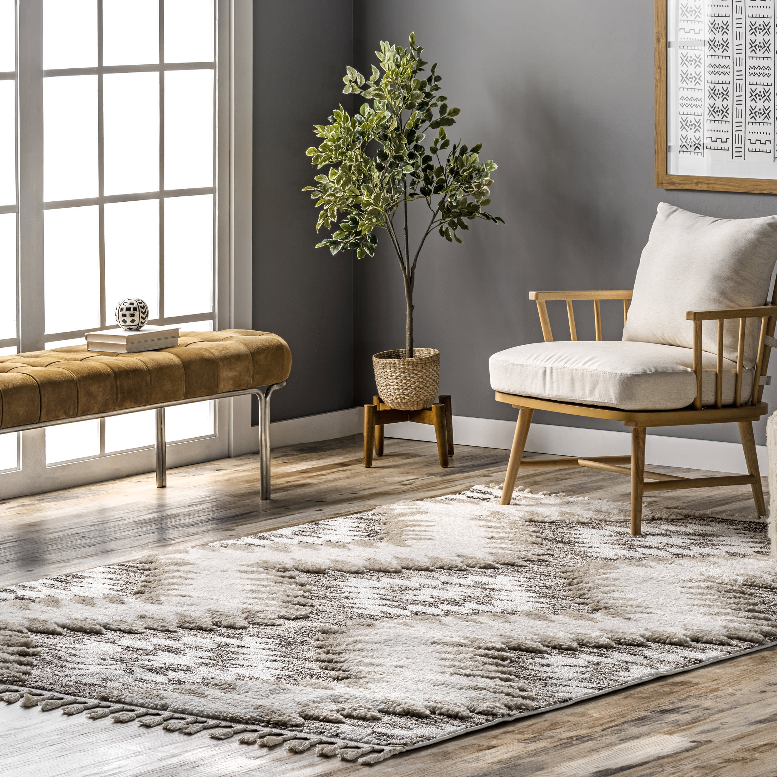 Valeria Aztec Textured Rug | Beige - Image 2