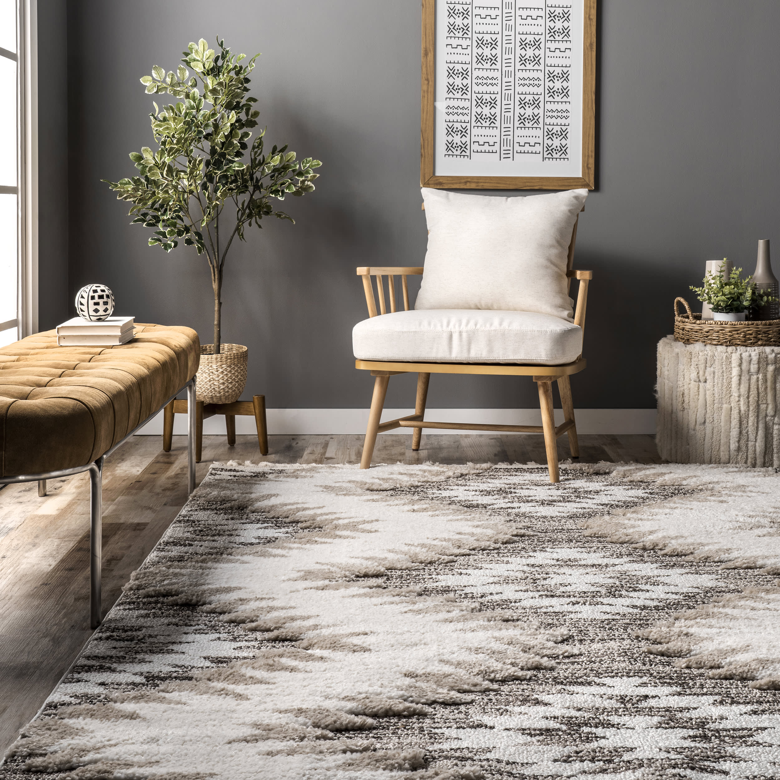 Valeria Aztec Textured Rug | Beige - Image 4