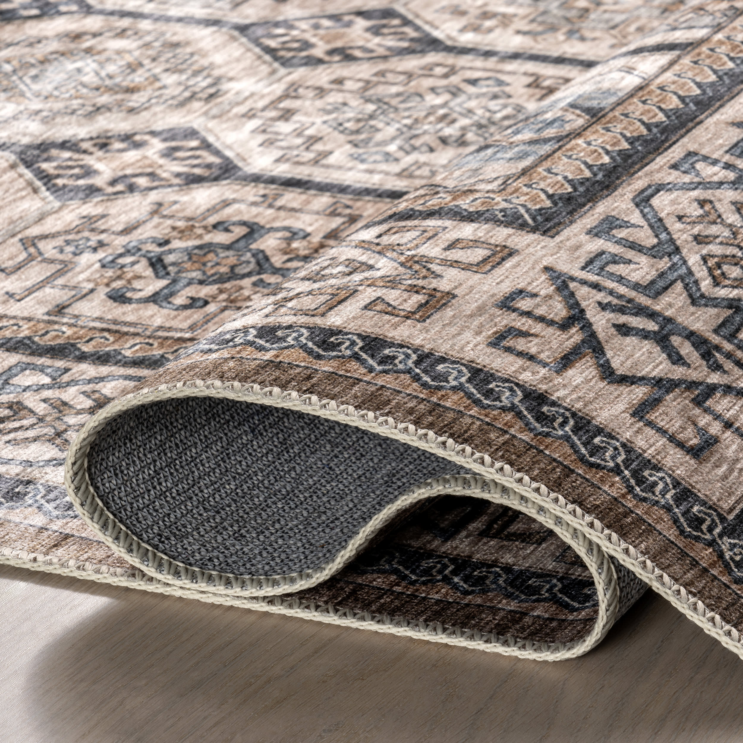 Valerian Tile Spill Proof Washable Rug | Light Beige - Image 9