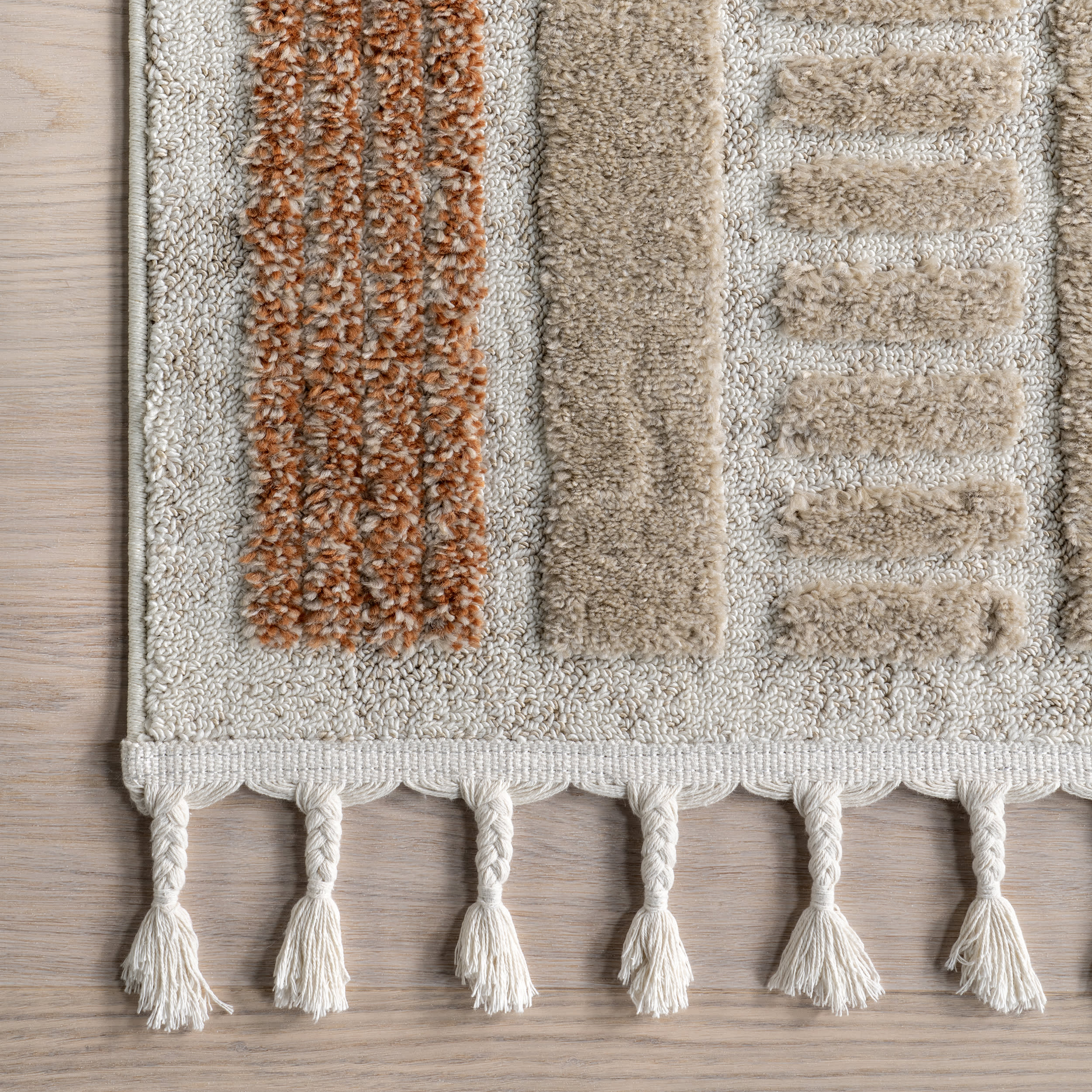 Valli Textured Geometric Tasseled Rug | Beige - Image 3