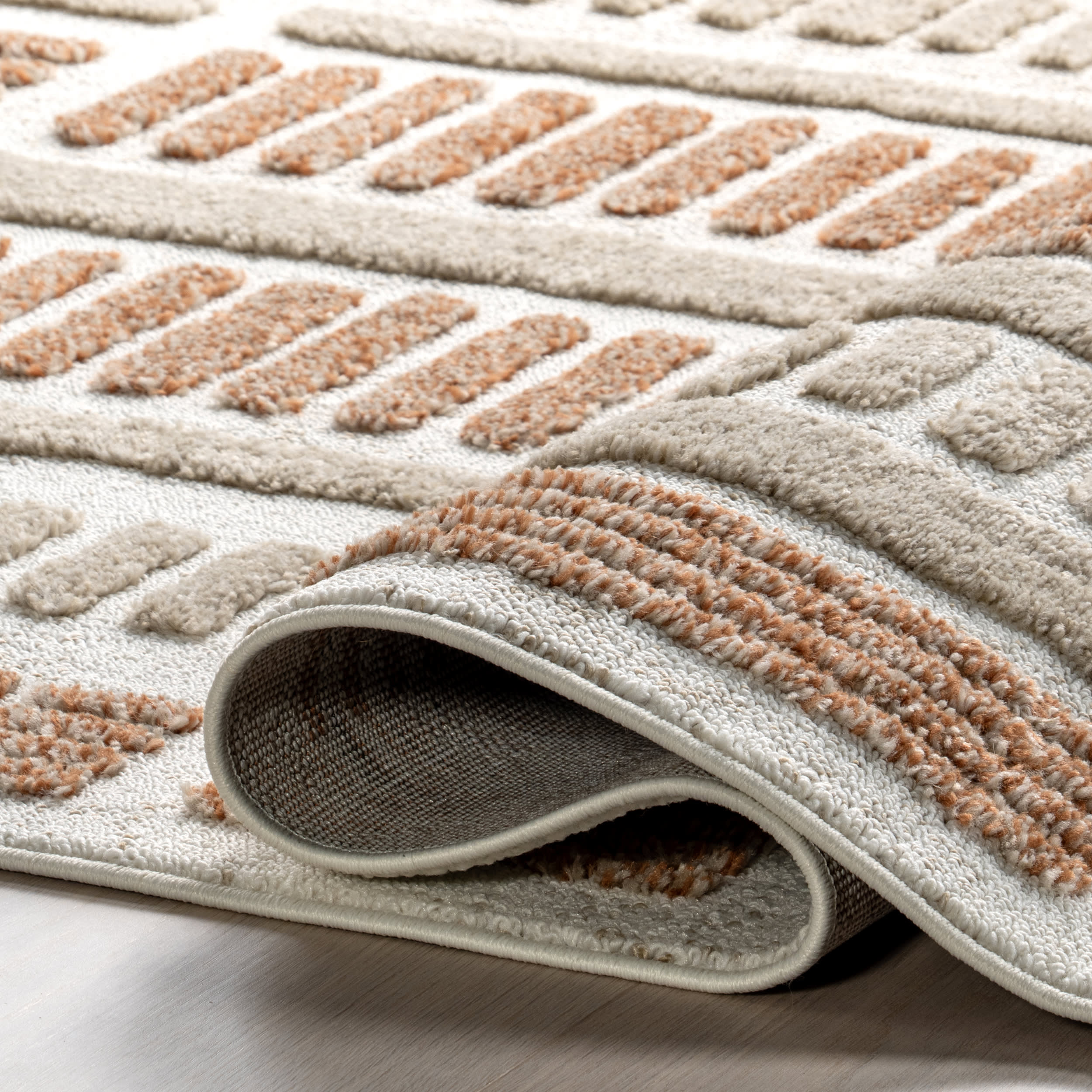 Valli Textured Geometric Tasseled Rug | Beige - Image 8