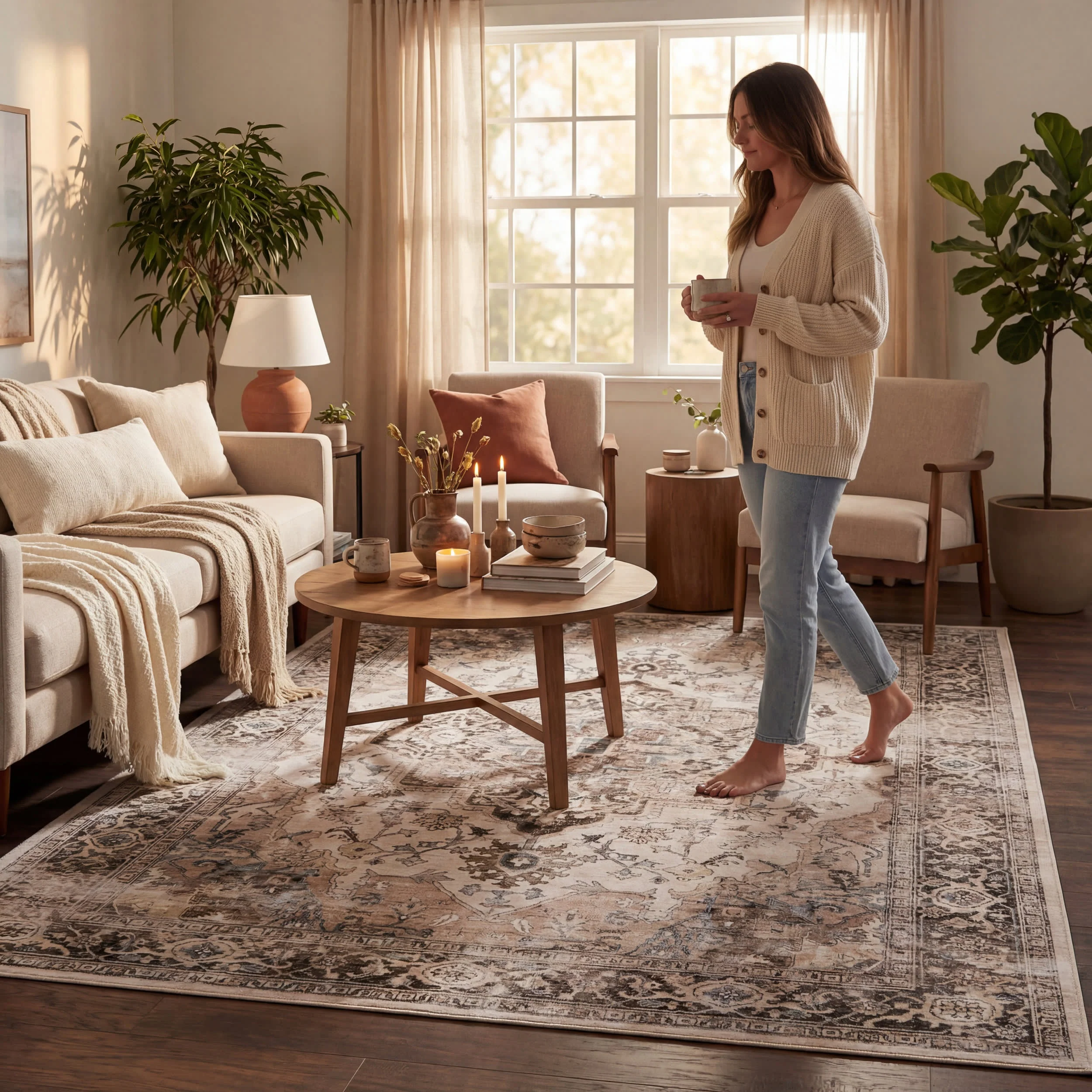 Vanisa Traditional Washable Rug | Beige - Image 9