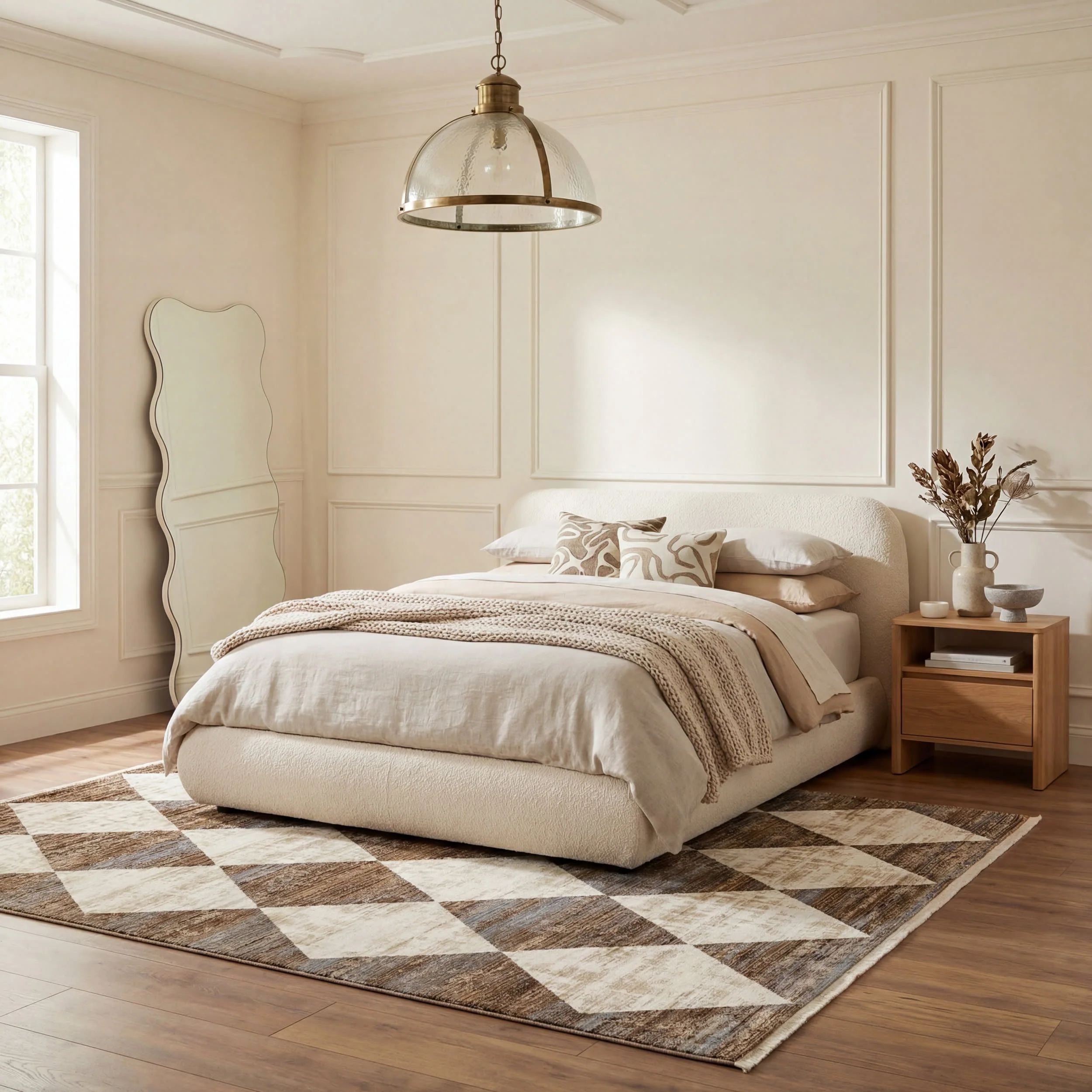 Vanni Checkered Fringed Rug | Beige - Image 7