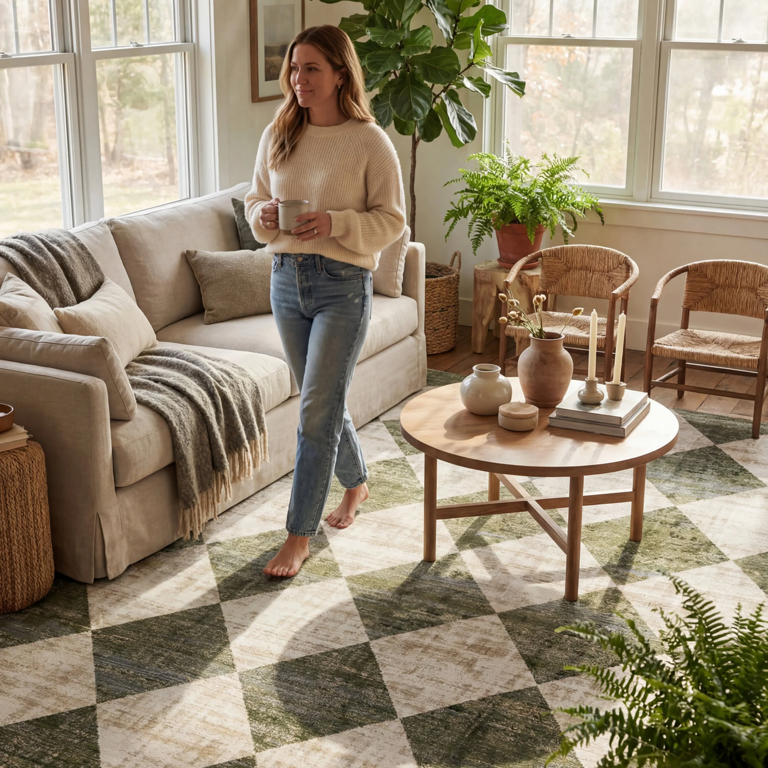 Vanni Checkered Fringed Rug | Green - Image 9
