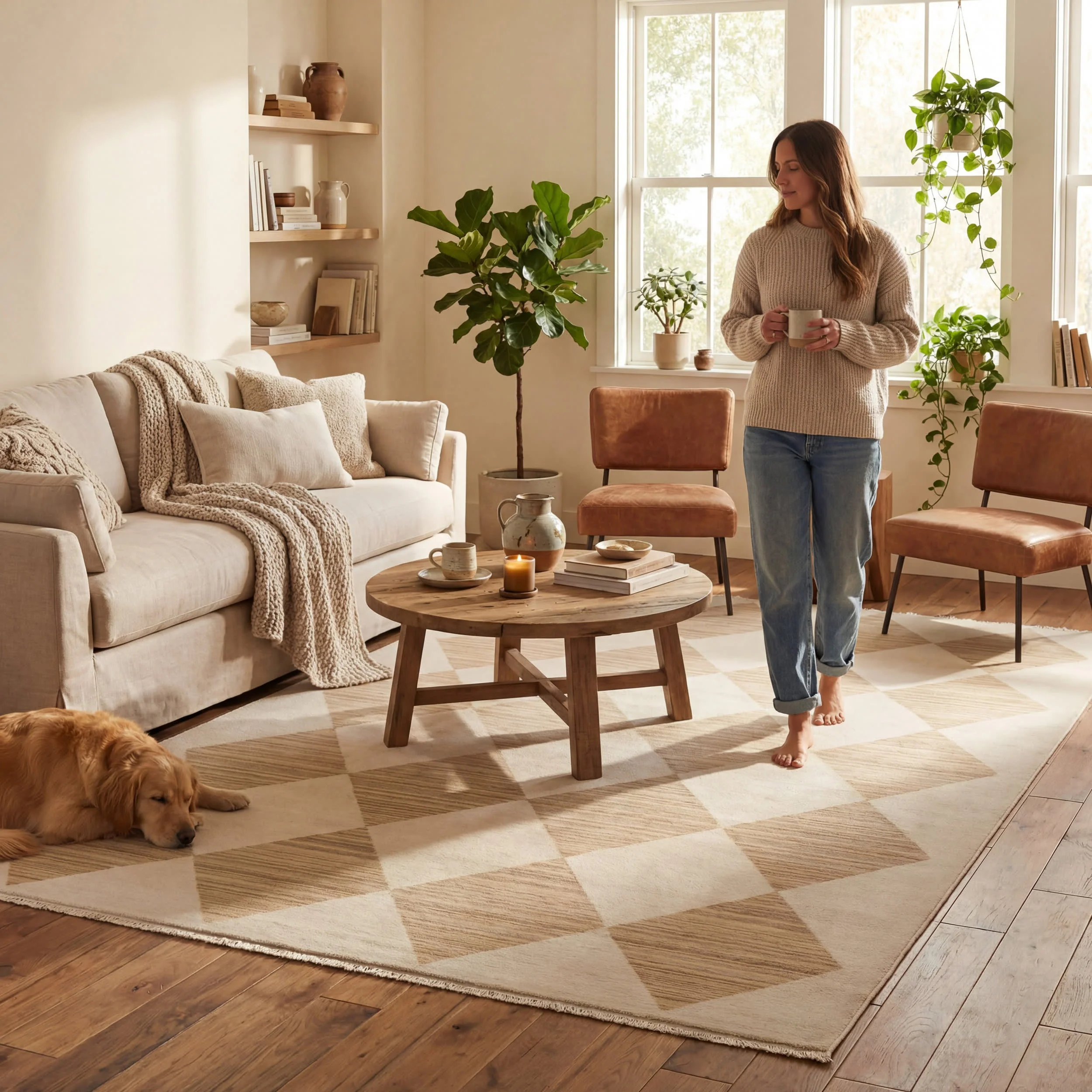 Vanni Checkered Fringed Rug | Ivory - Image 9