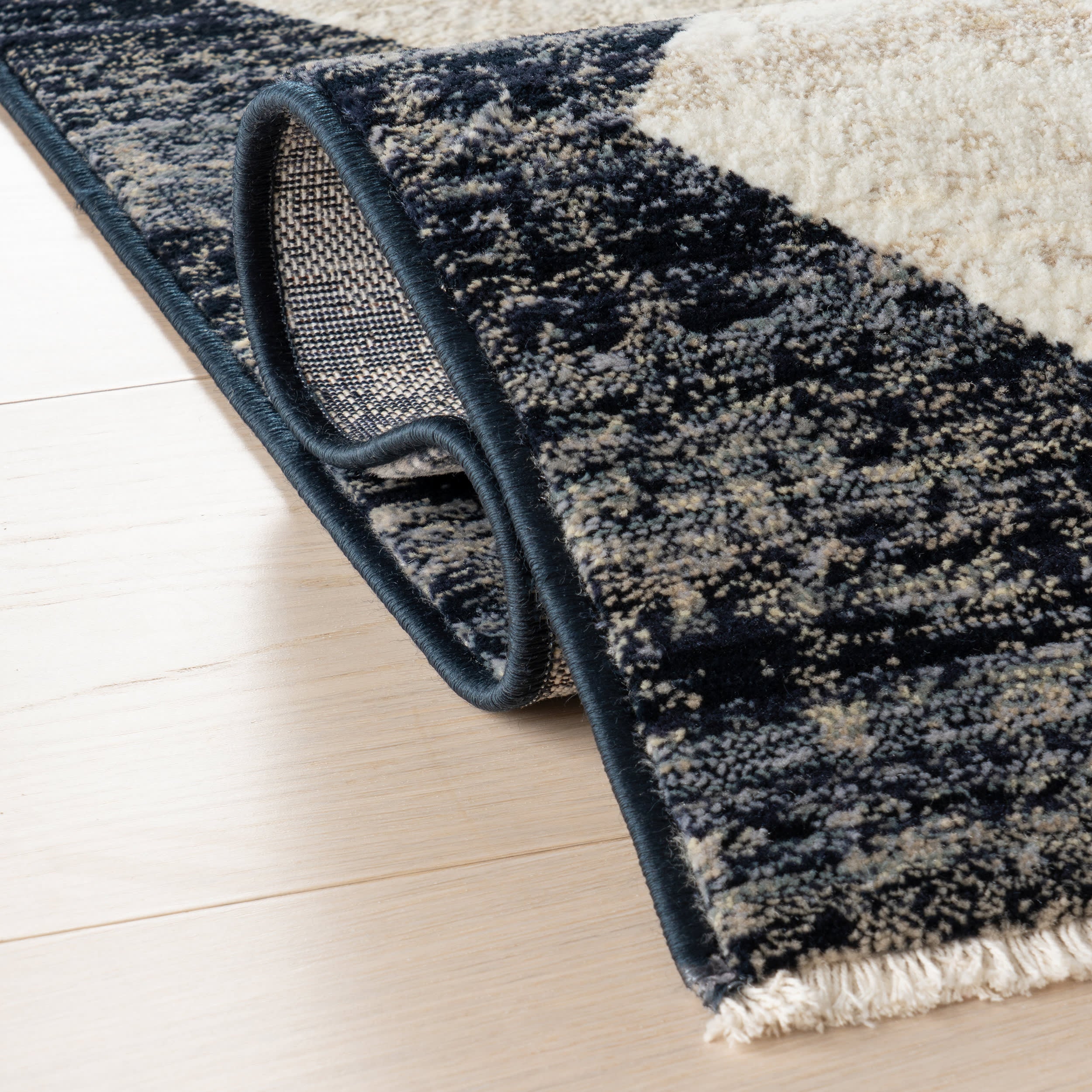 Vanni Checkered Fringed Rug | Navy - Image 10
