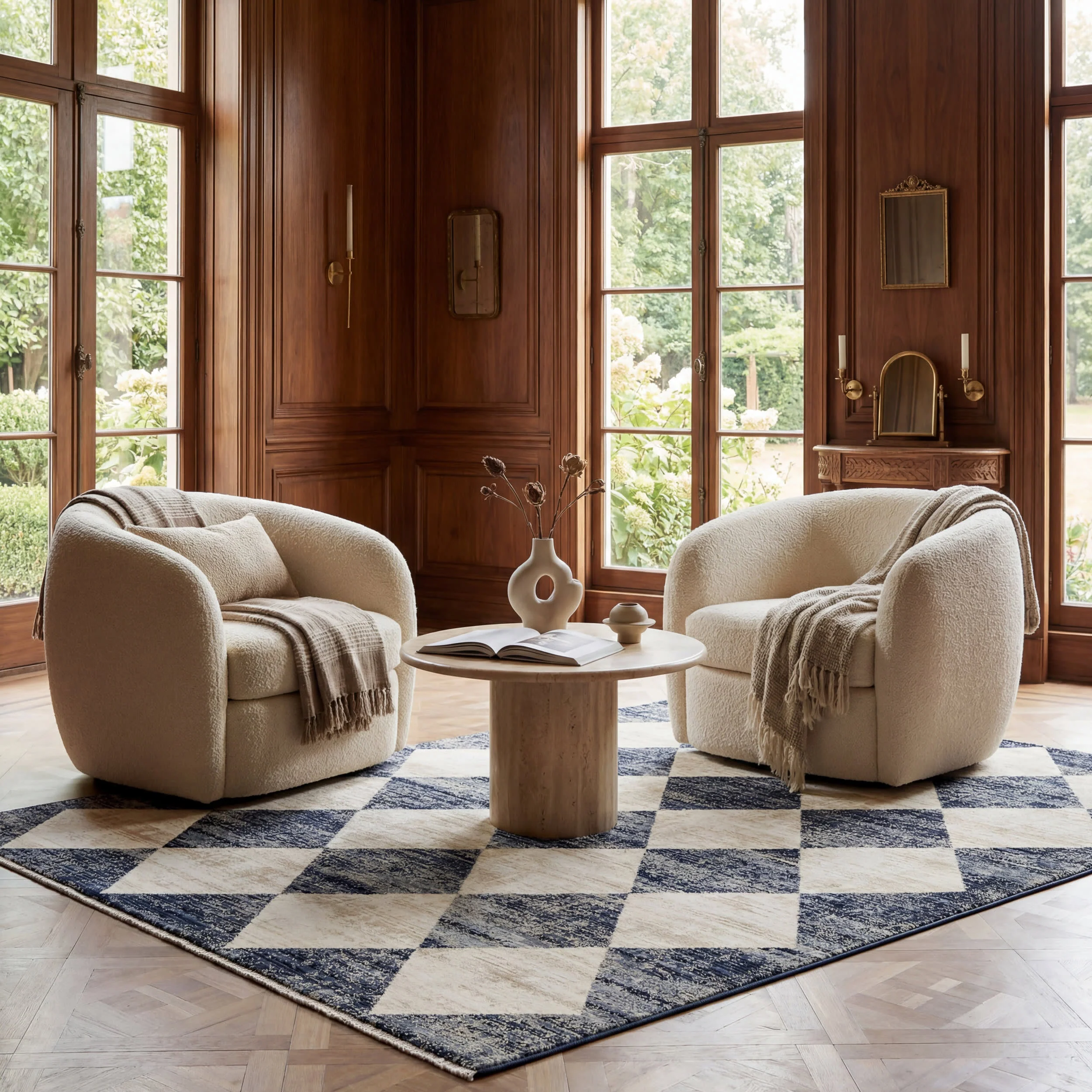 Vanni Checkered Fringed Rug | Navy - Image 2