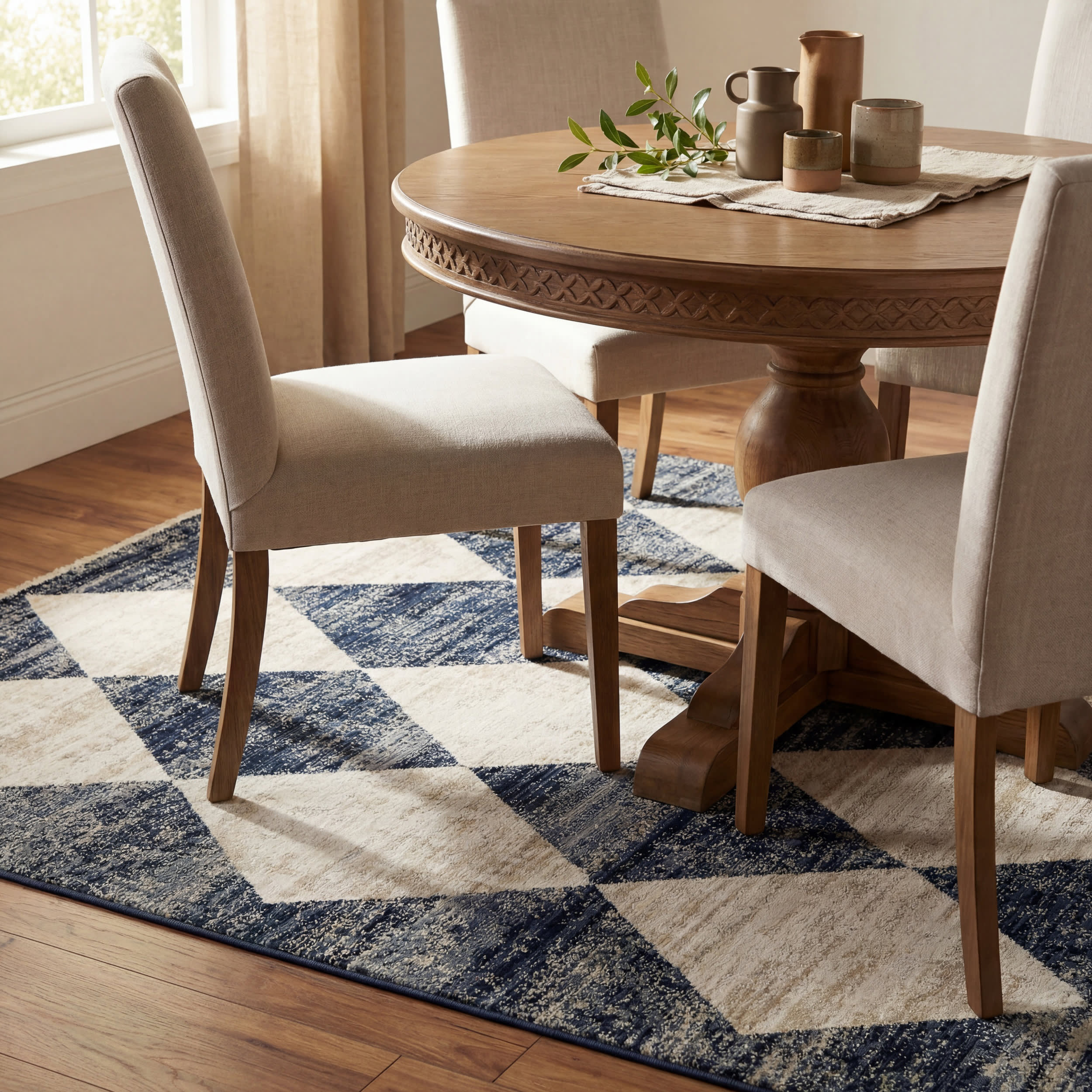 Vanni Checkered Fringed Rug | Navy - Image 7