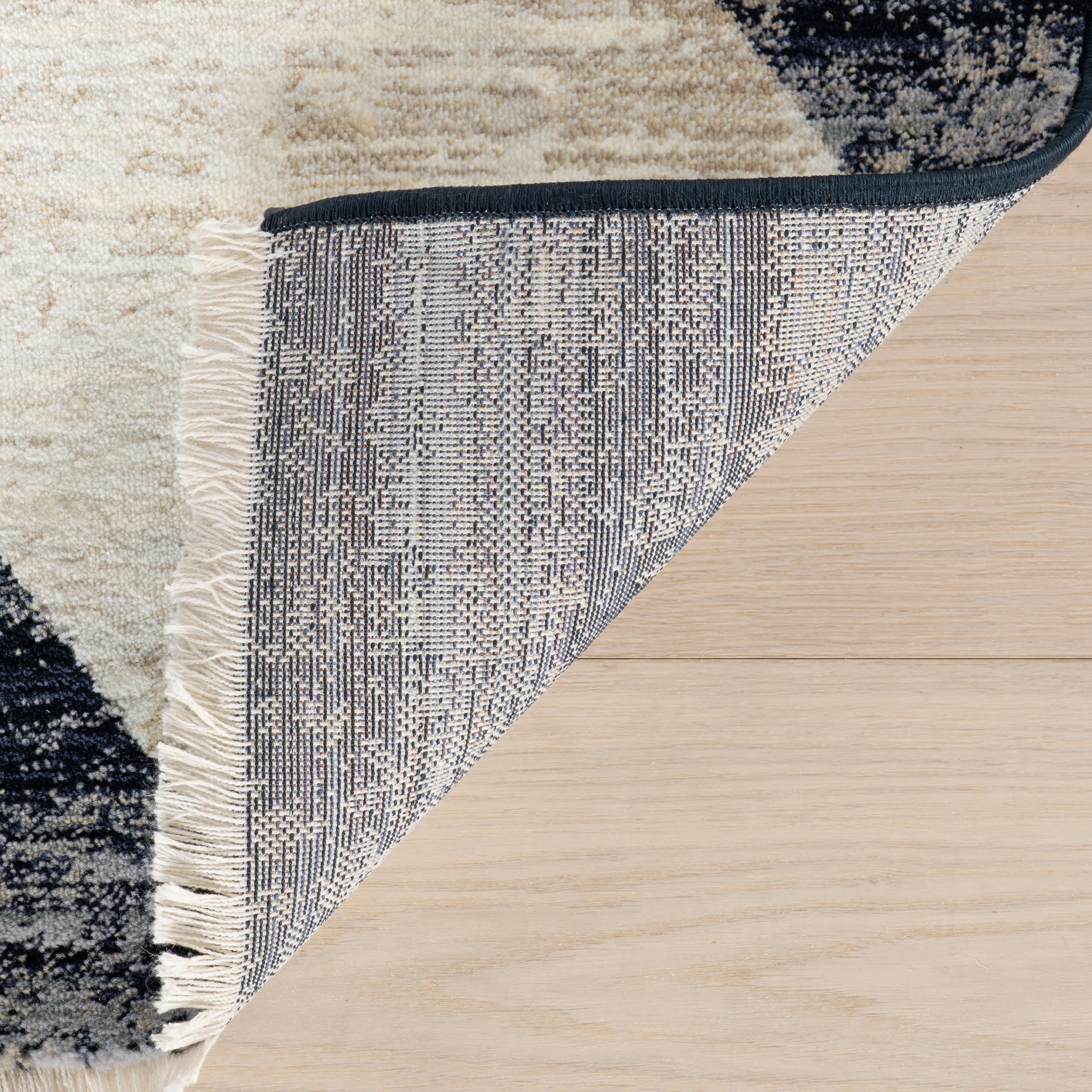 Vanni Checkered Fringed Rug | Navy - Image 8