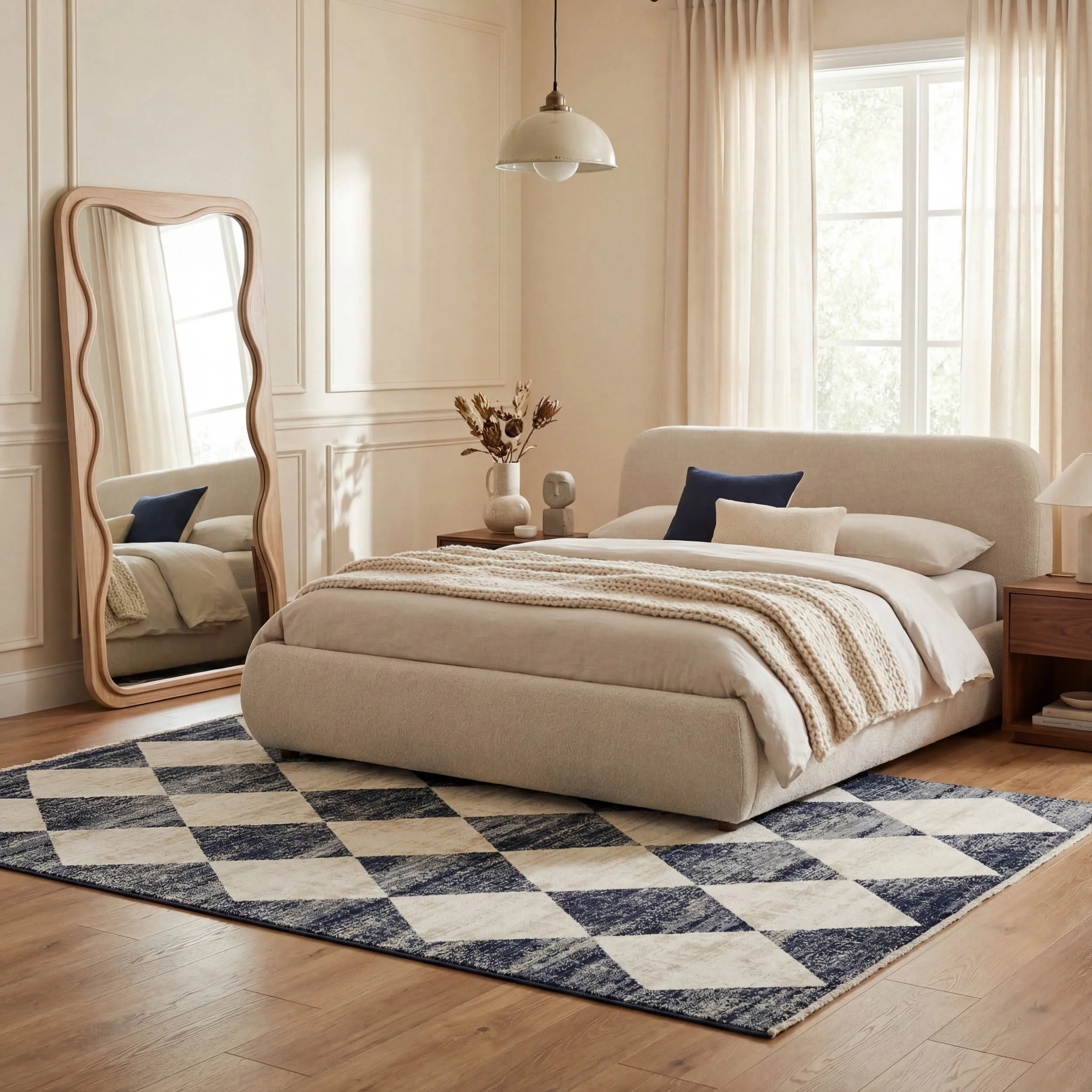 Vanni Checkered Fringed Rug | Navy - Image 9