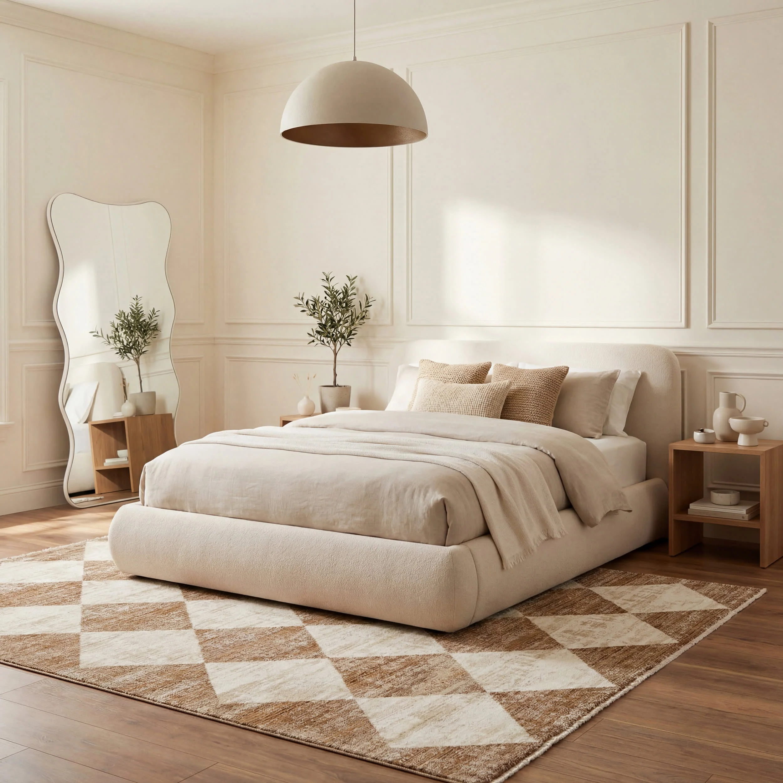 Vanni Checkered Fringed Rug | Tan - Image 10